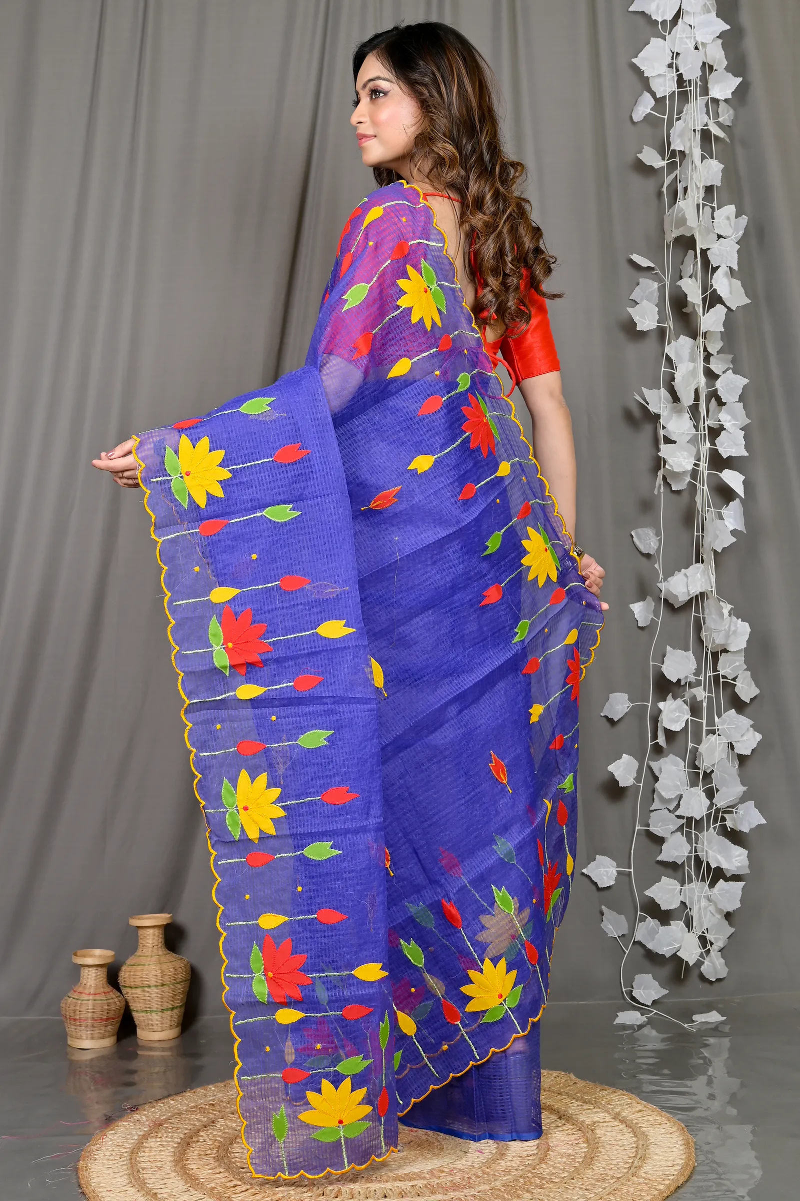 DipDiya Kota Cotton Naby Blue Parva Rooted in Bengal Kota Applique Sarees
