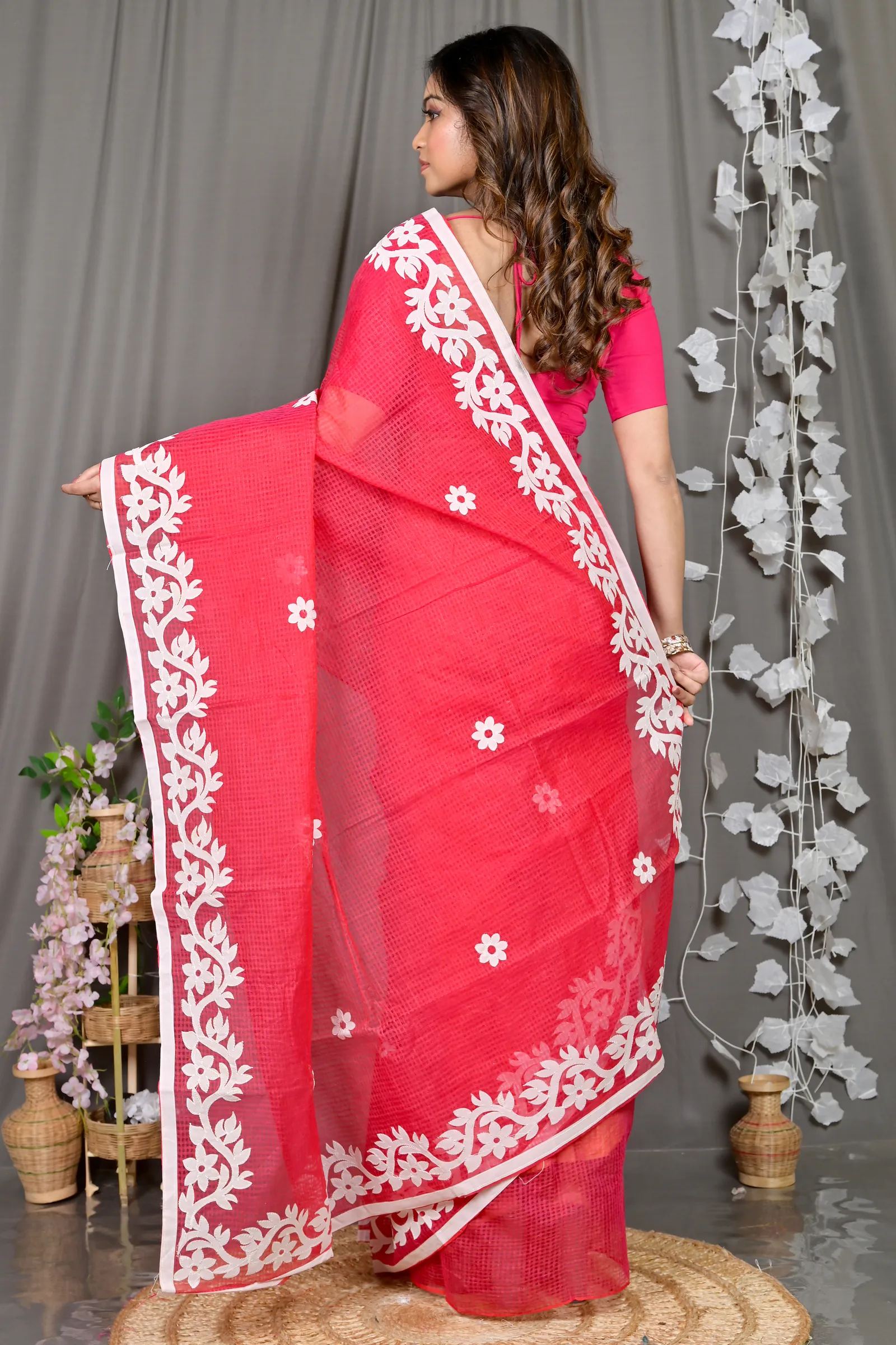 DipDiya Kota Cotton Red Parvani Tradition in Every Thread Kota Applique Sarees