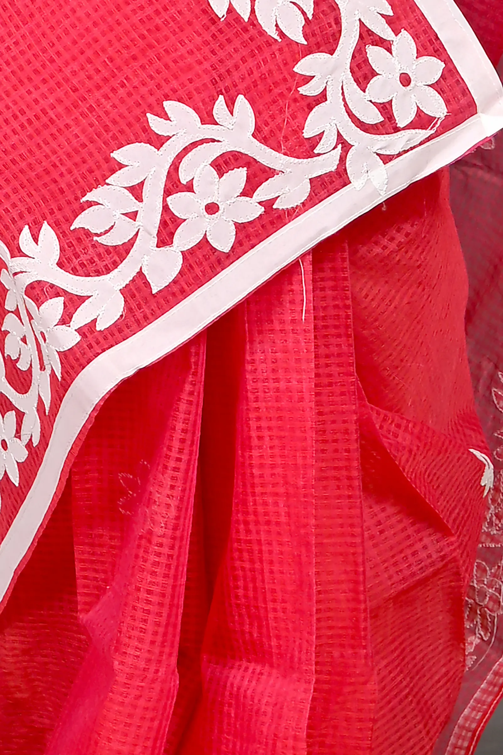 DipDiya Kota Cotton Red Parvani Tradition in Every Thread Kota Applique Sarees