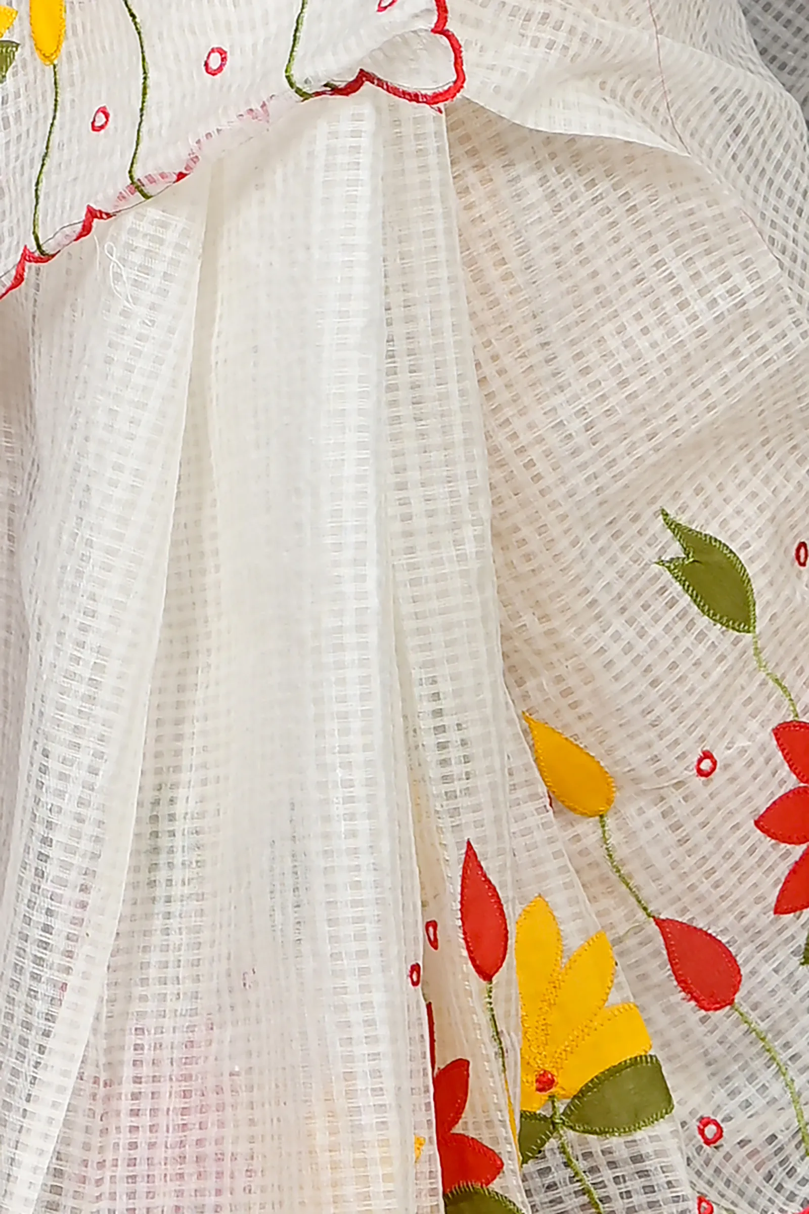 DipDiya Kota Cotton White Parva Regal Bengali Kota Applique Sarees