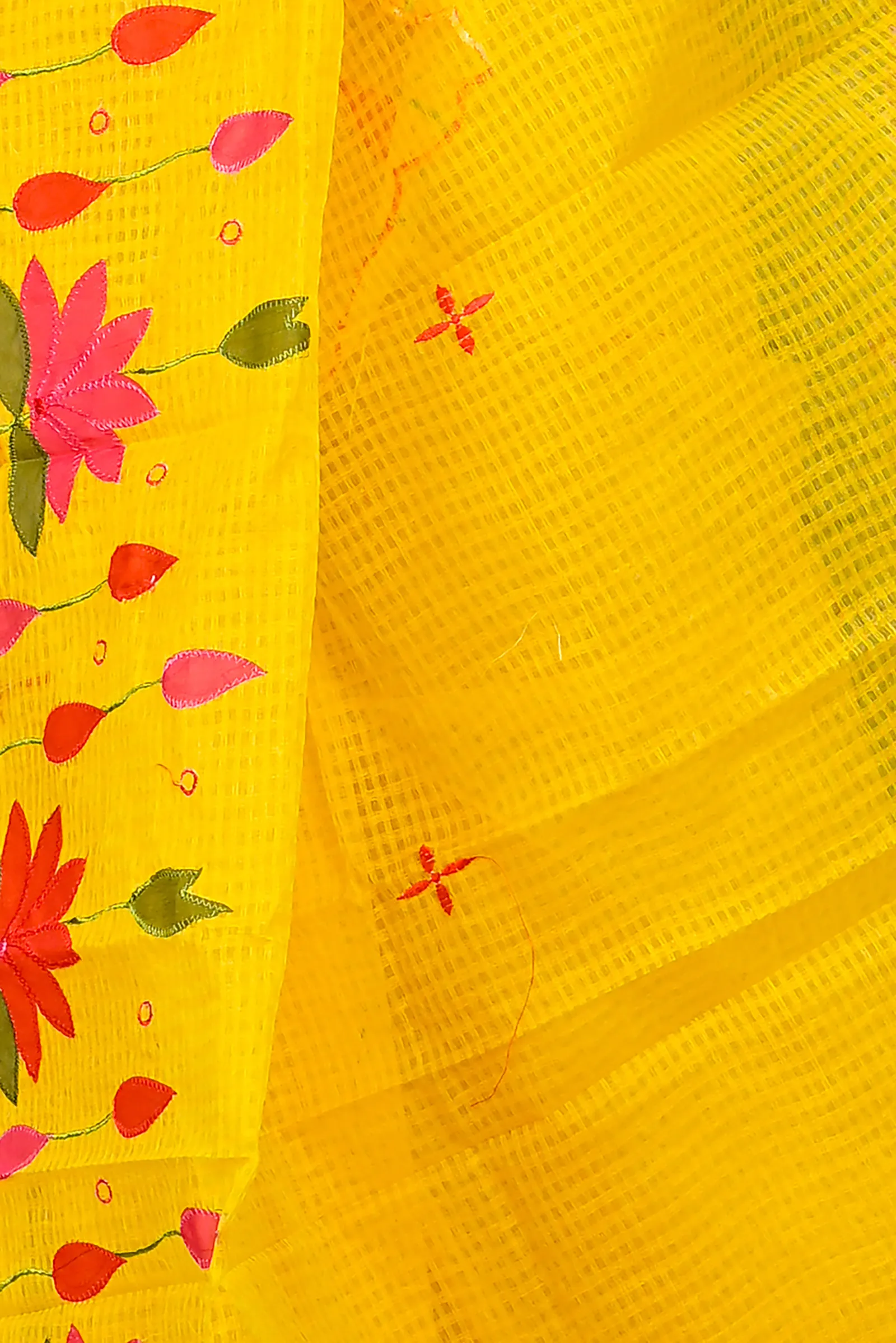 DipDiya Kota Cotton Yellow Parva Stories of Bengal Kota Applique Sarees