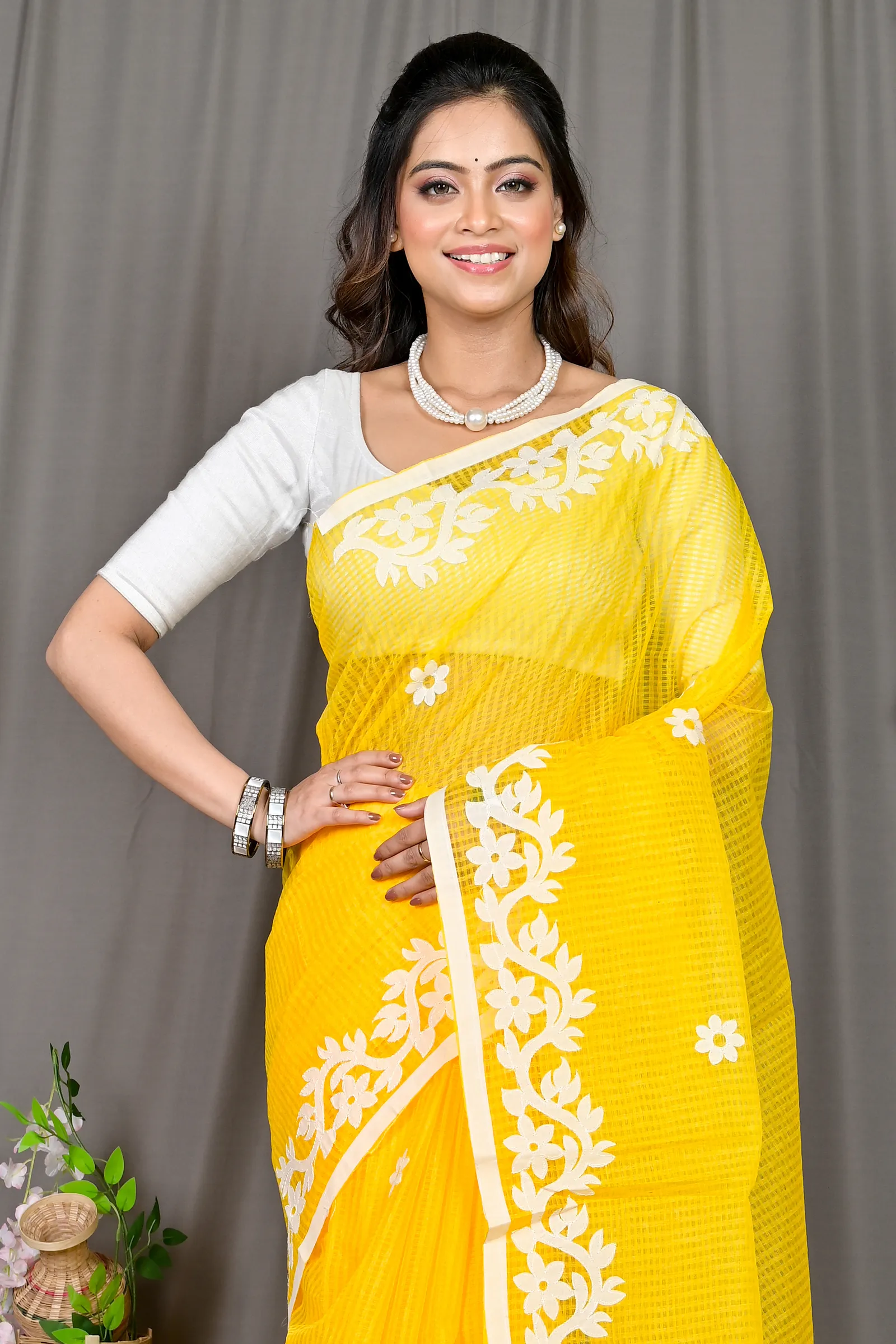 DipDiya Kota Cotton Yellow Parvani Weaves with a Story Kota Applique Sarees