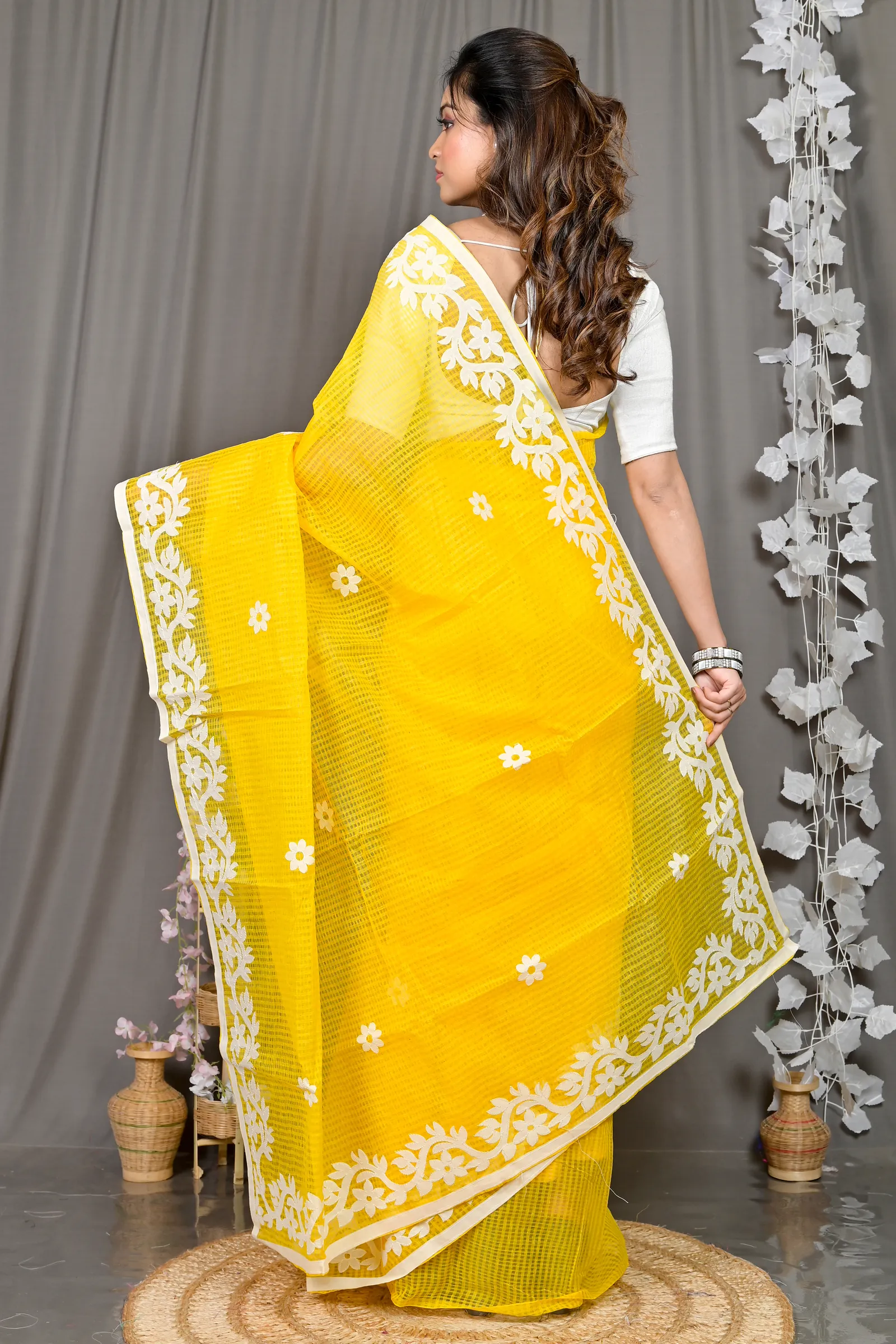 DipDiya Kota Cotton Yellow Parvani Weaves with a Story Kota Applique Sarees