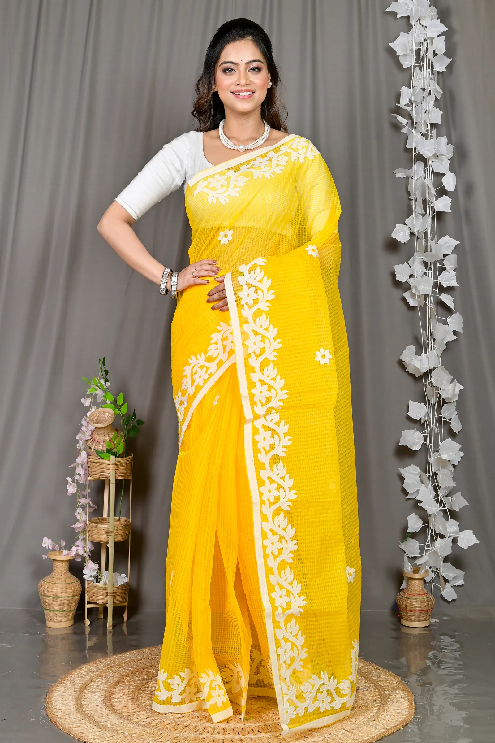 DipDiya Kota Cotton Yellow Parvani Weaves with a Story Kota Applique Sarees