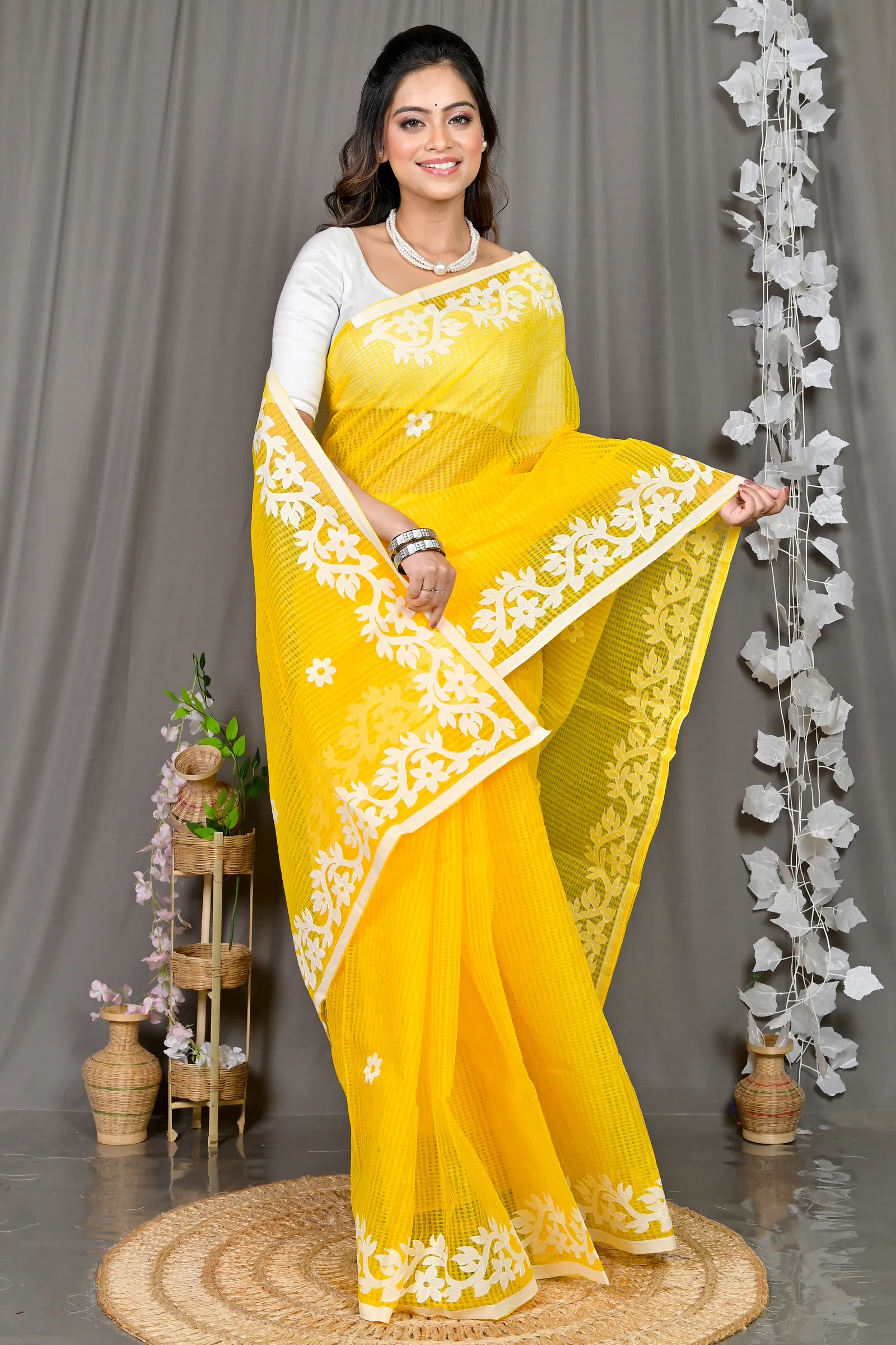 DipDiya Kota Cotton Yellow Parvani Weaves with a Story Kota Applique Sarees