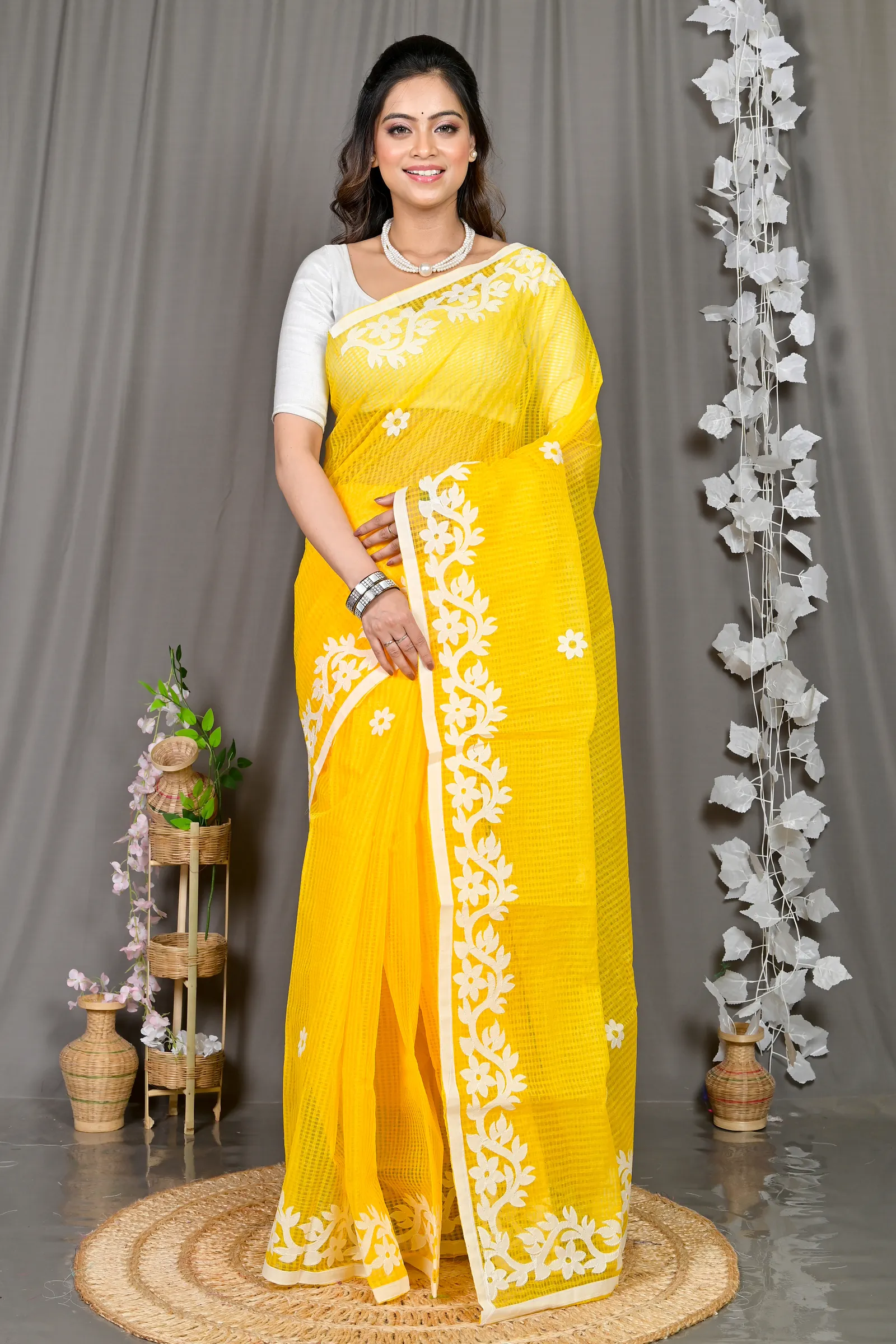 DipDiya Kota Cotton Yellow Parvani Weaves with a Story Kota Applique Sarees
