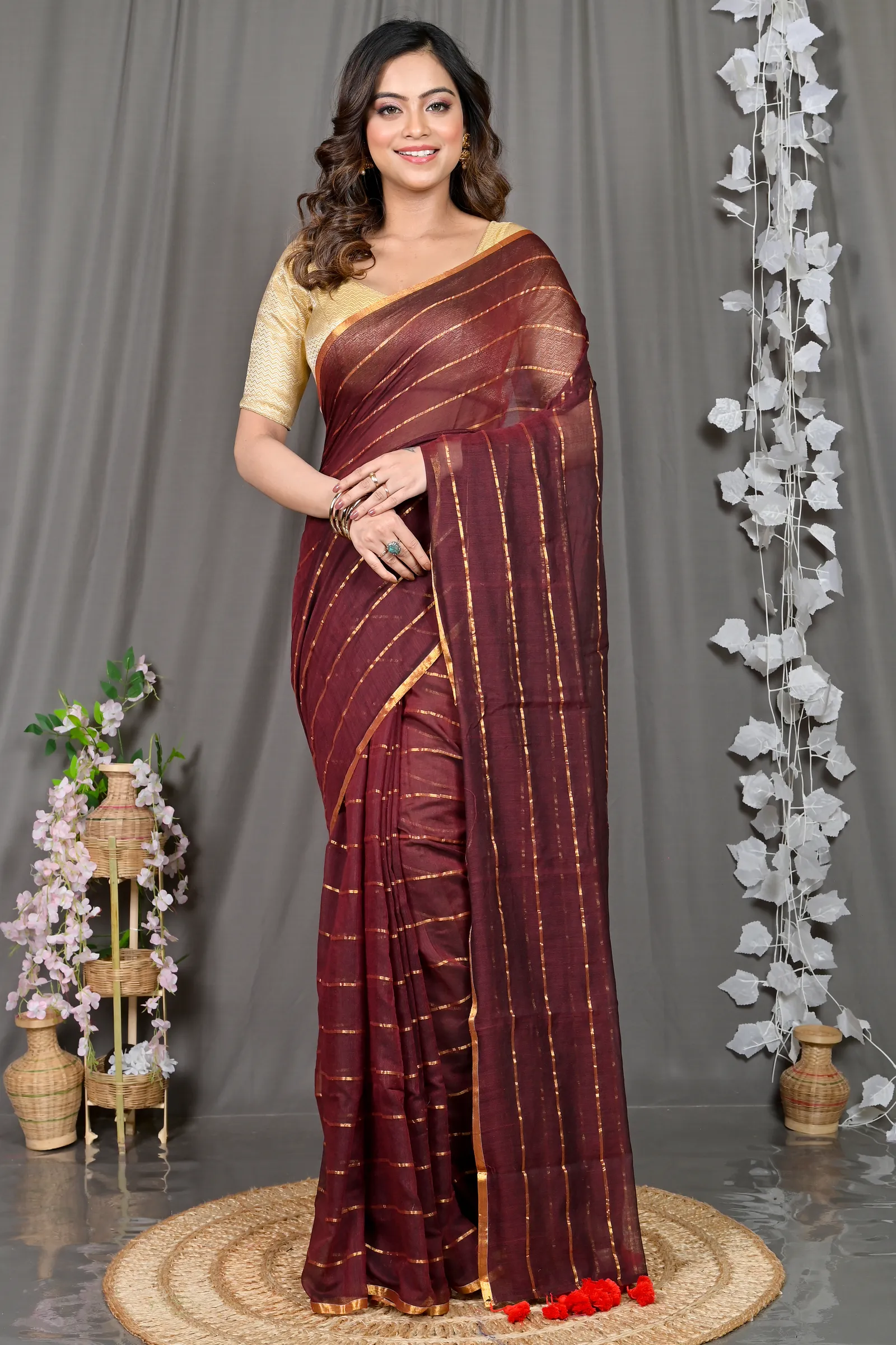 DipDiya Mal Cotton Maroon Pari Elegant by Tradition Handloom Sarees