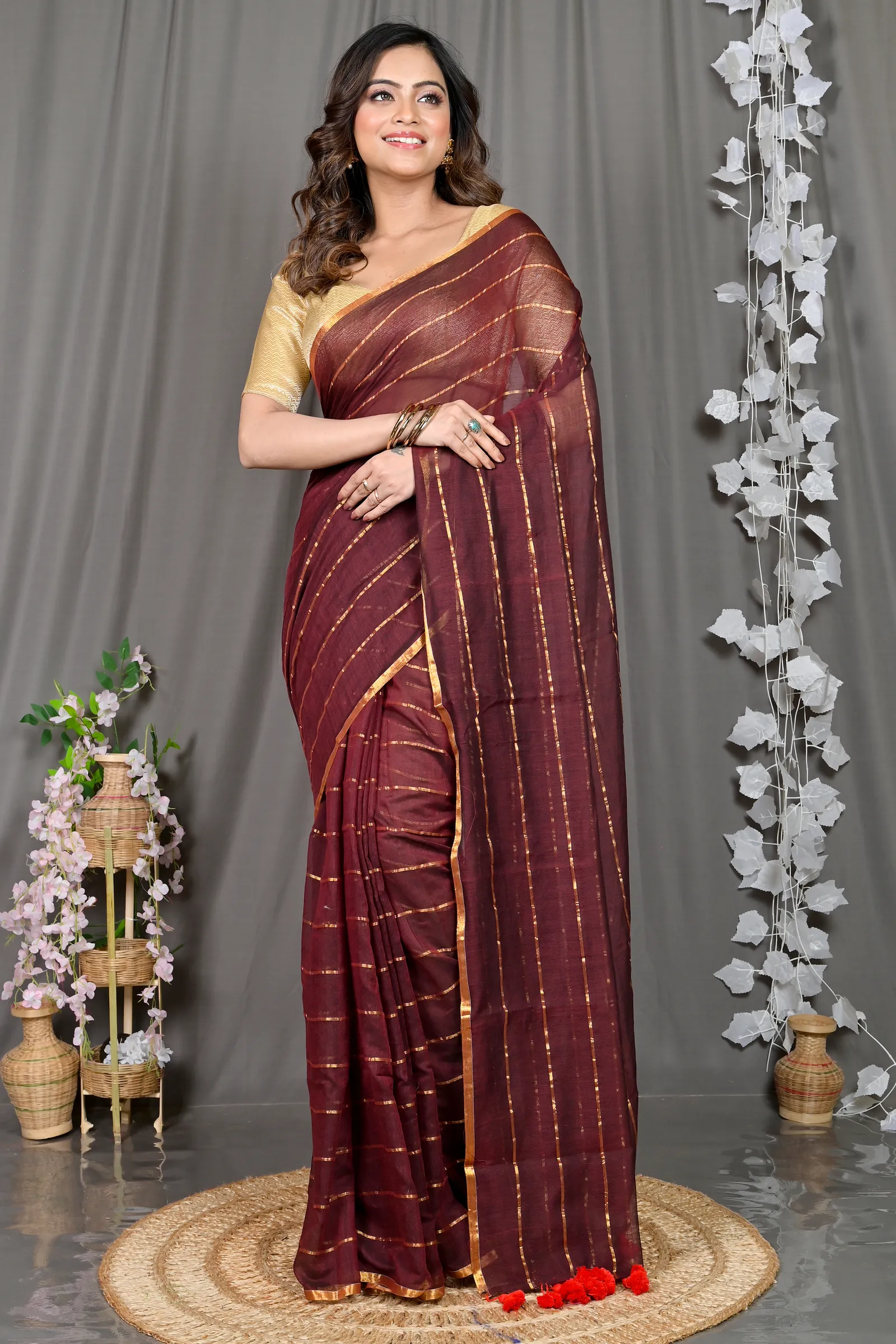 DipDiya Mal Cotton Maroon Pari Elegant by Tradition Handloom Sarees