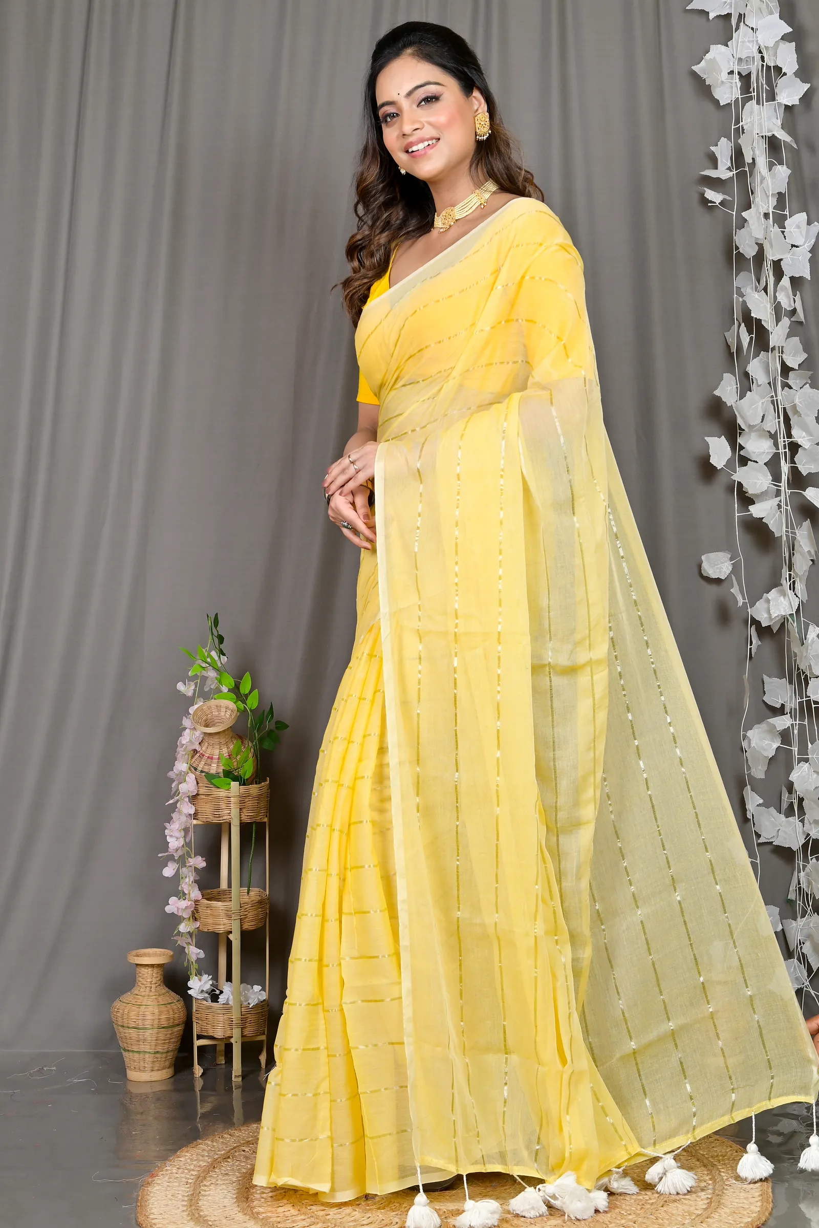 DipDiya Mal Cotton Yellow Pari Heritage of Bengal Handloom Sarees