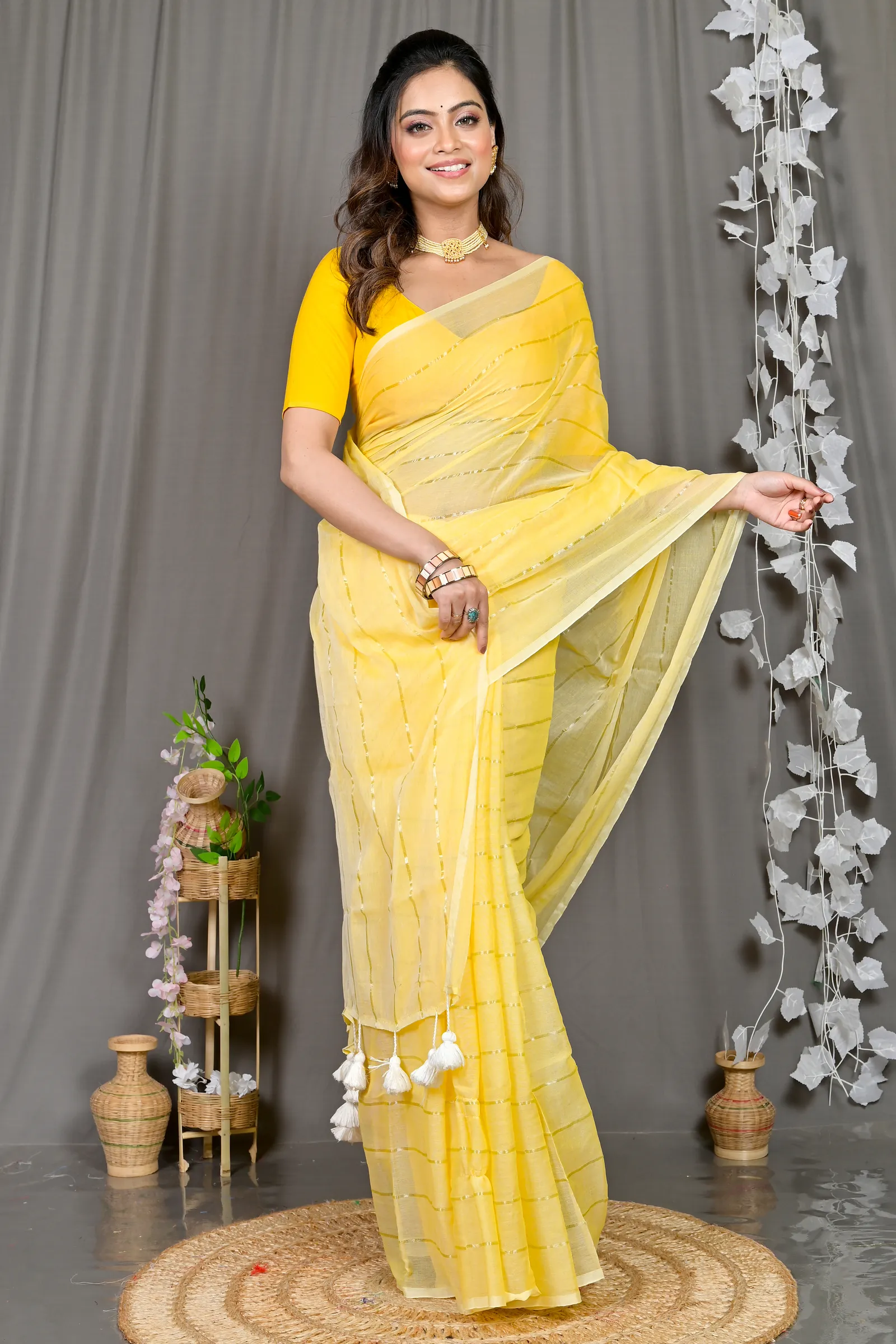 DipDiya Mal Cotton Yellow Pari Heritage of Bengal Handloom Sarees