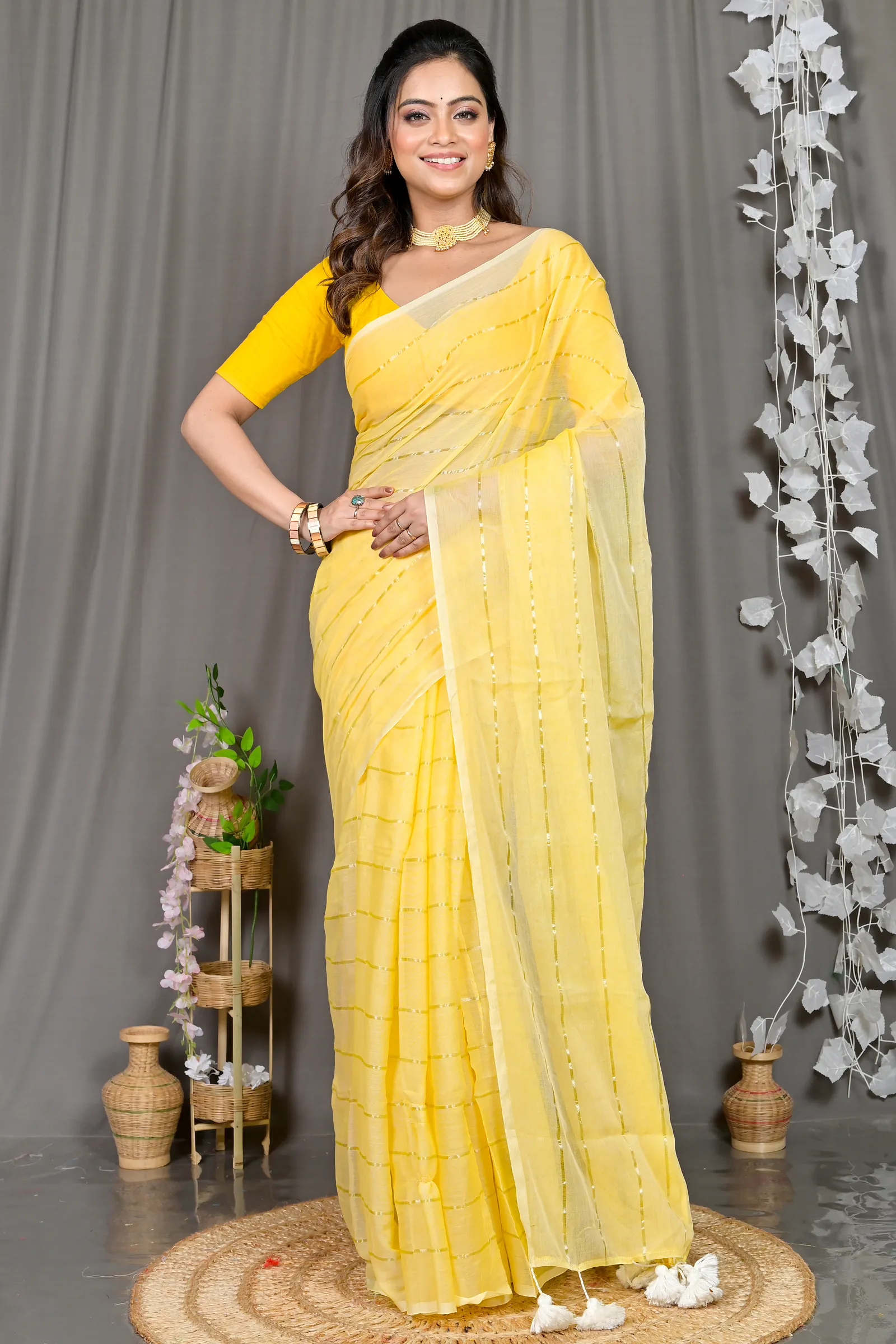 DipDiya Mal Cotton Yellow Pari Heritage of Bengal Handloom Sarees