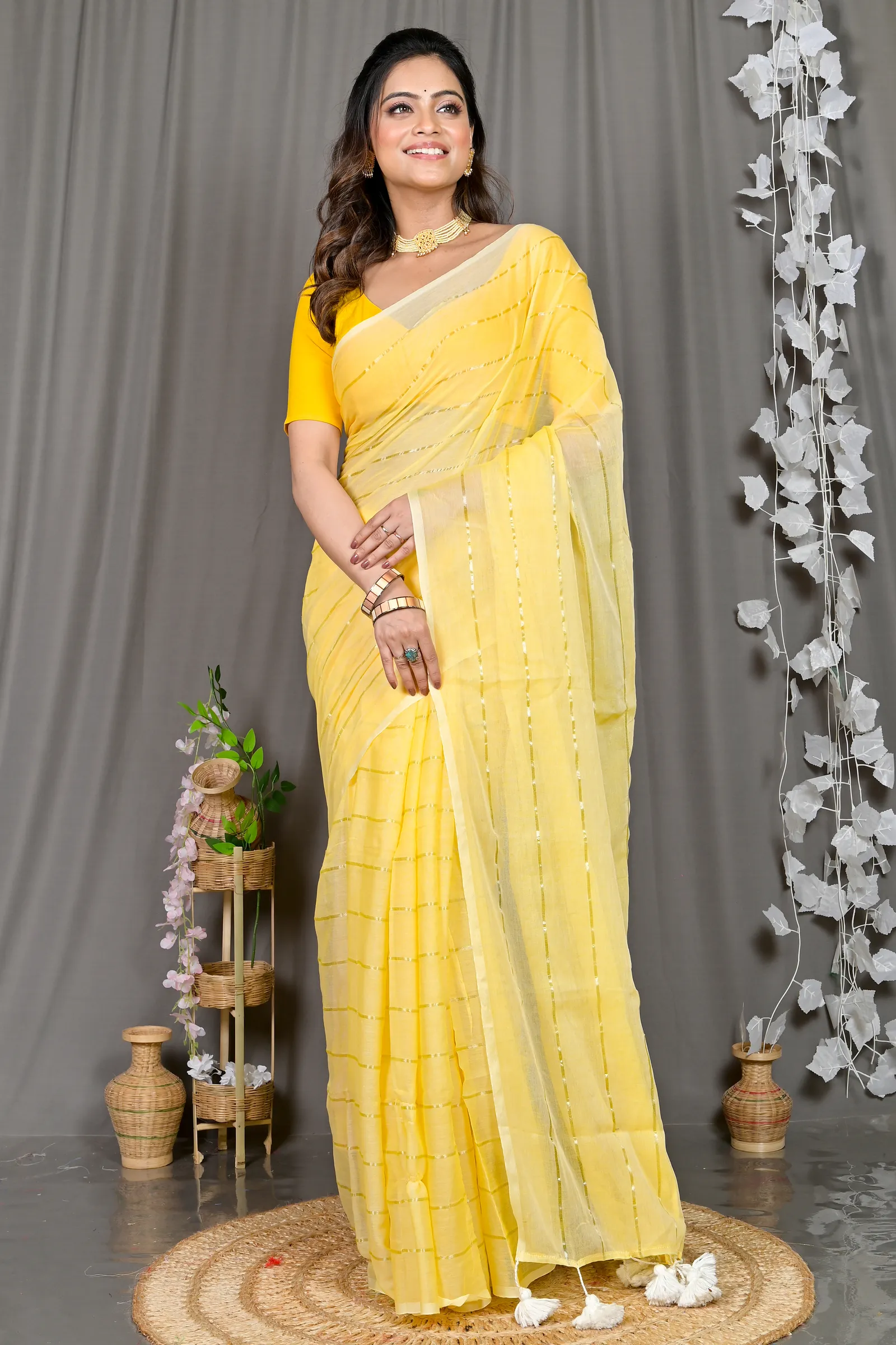 DipDiya Mal Cotton Yellow Pari Heritage of Bengal Handloom Sarees