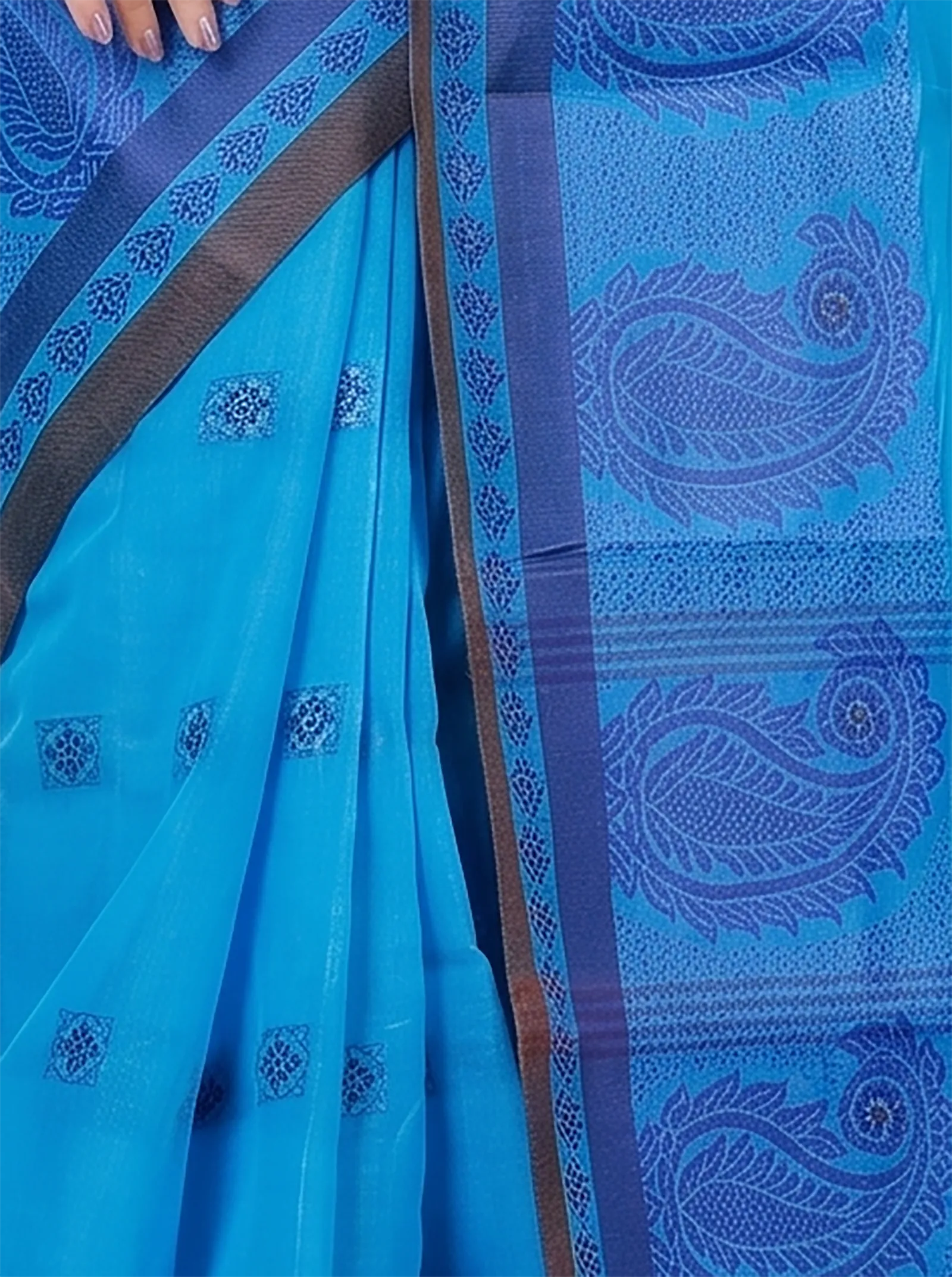 DipDiya Pure Cotton  Artisan Crafted Blue Traditional Bengali Aloka Tant Saree