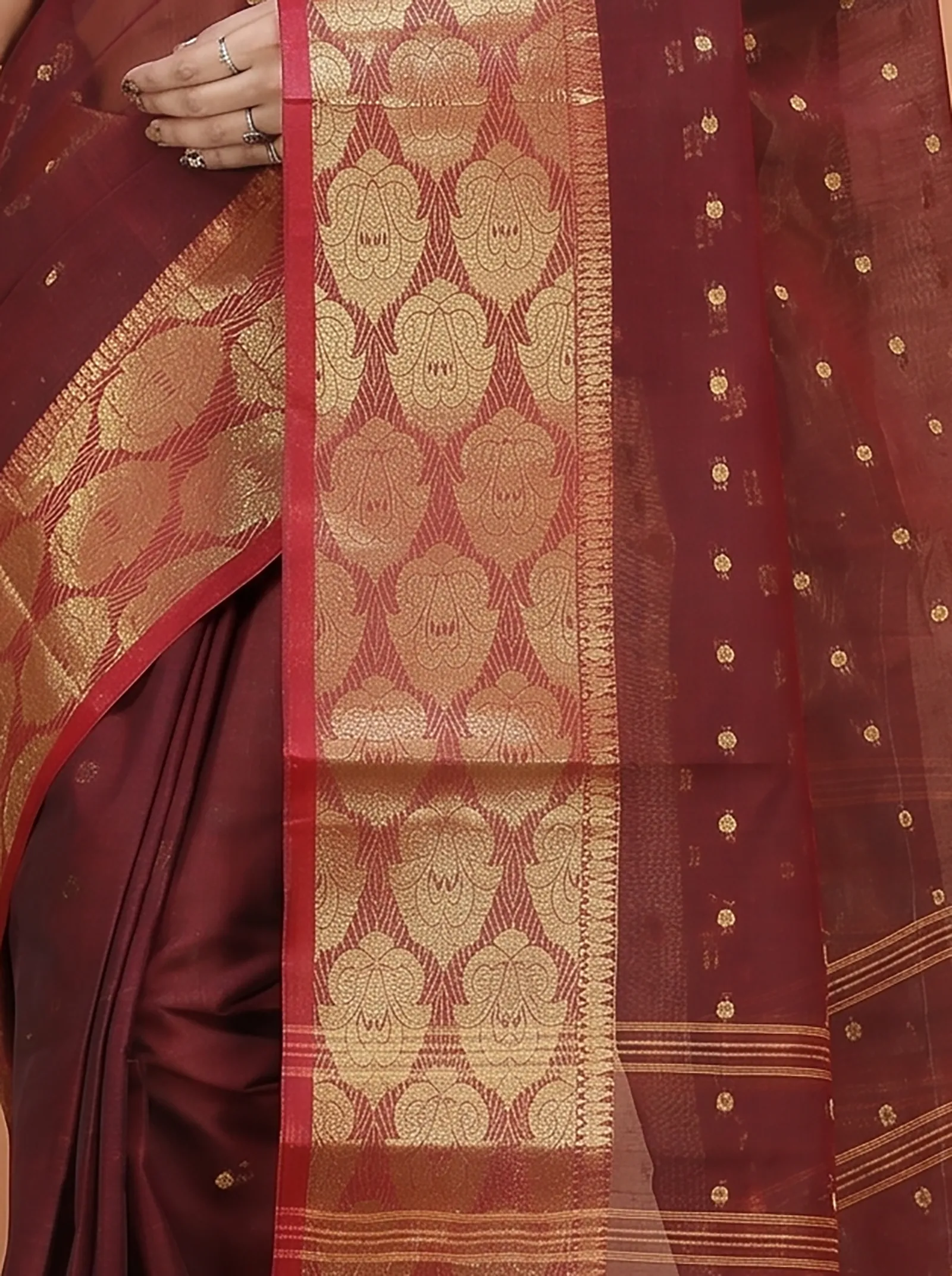 DipDiya Pure Cotton  Artisan Crafted Brown Traditional Bengali Asmani Tant Saree