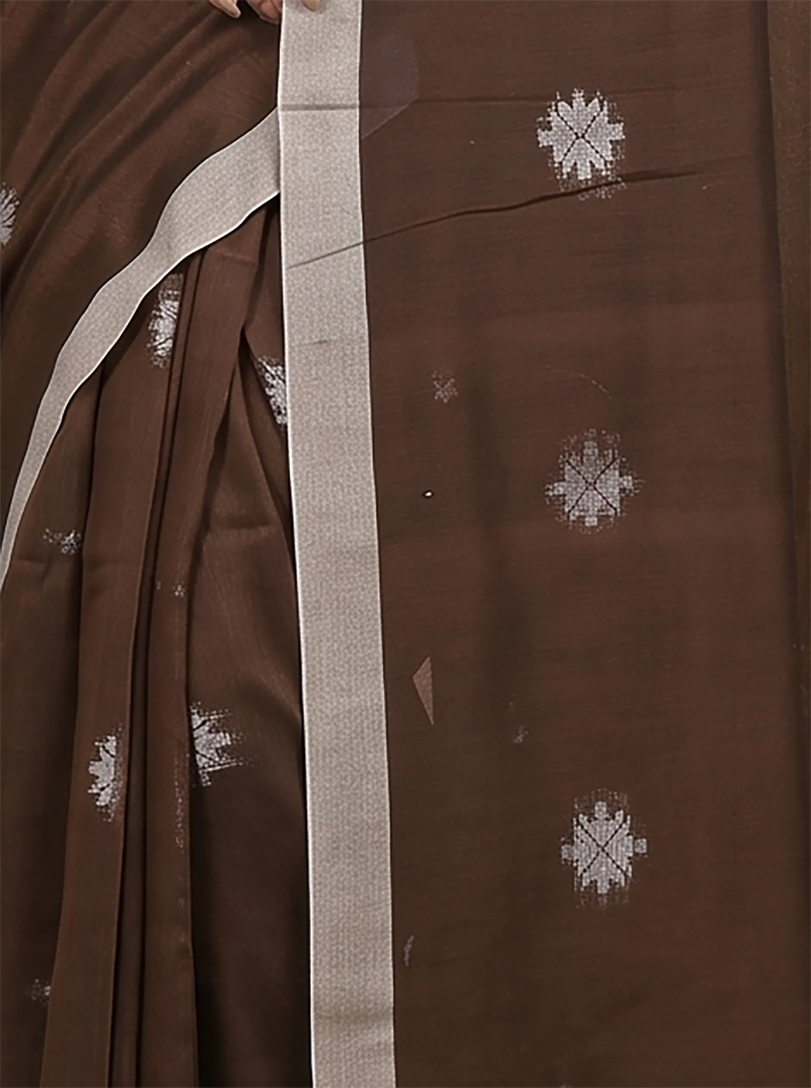 DipDiya Pure Cotton  Artisan Crafted Dark Brown Traditional Bengali Achbu Handloom Saree