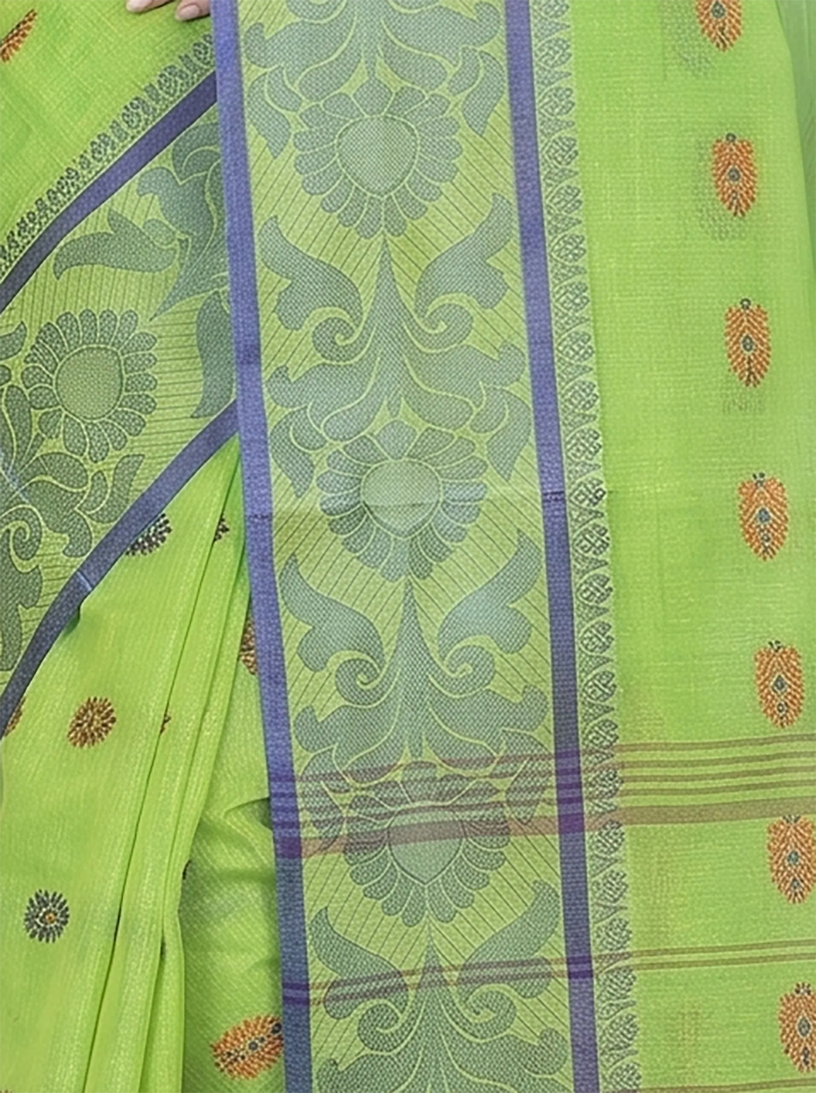 DipDiya Pure Cotton  Artisan Crafted Green Traditional Bengali Akriti Tant Saree