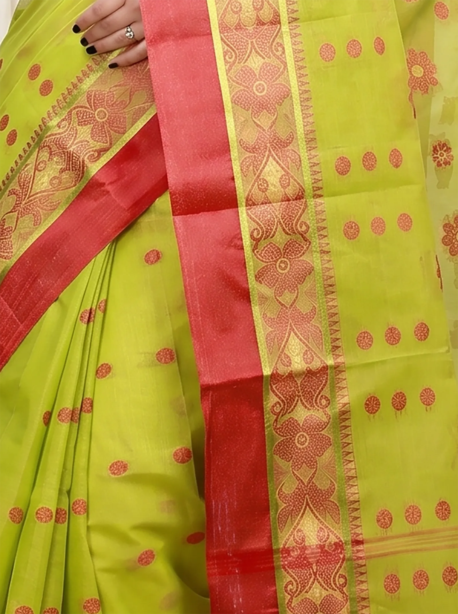 DipDiya Pure Cotton  Artisan Crafted Green Traditional Bengali BolLata Tant Tant Saree
