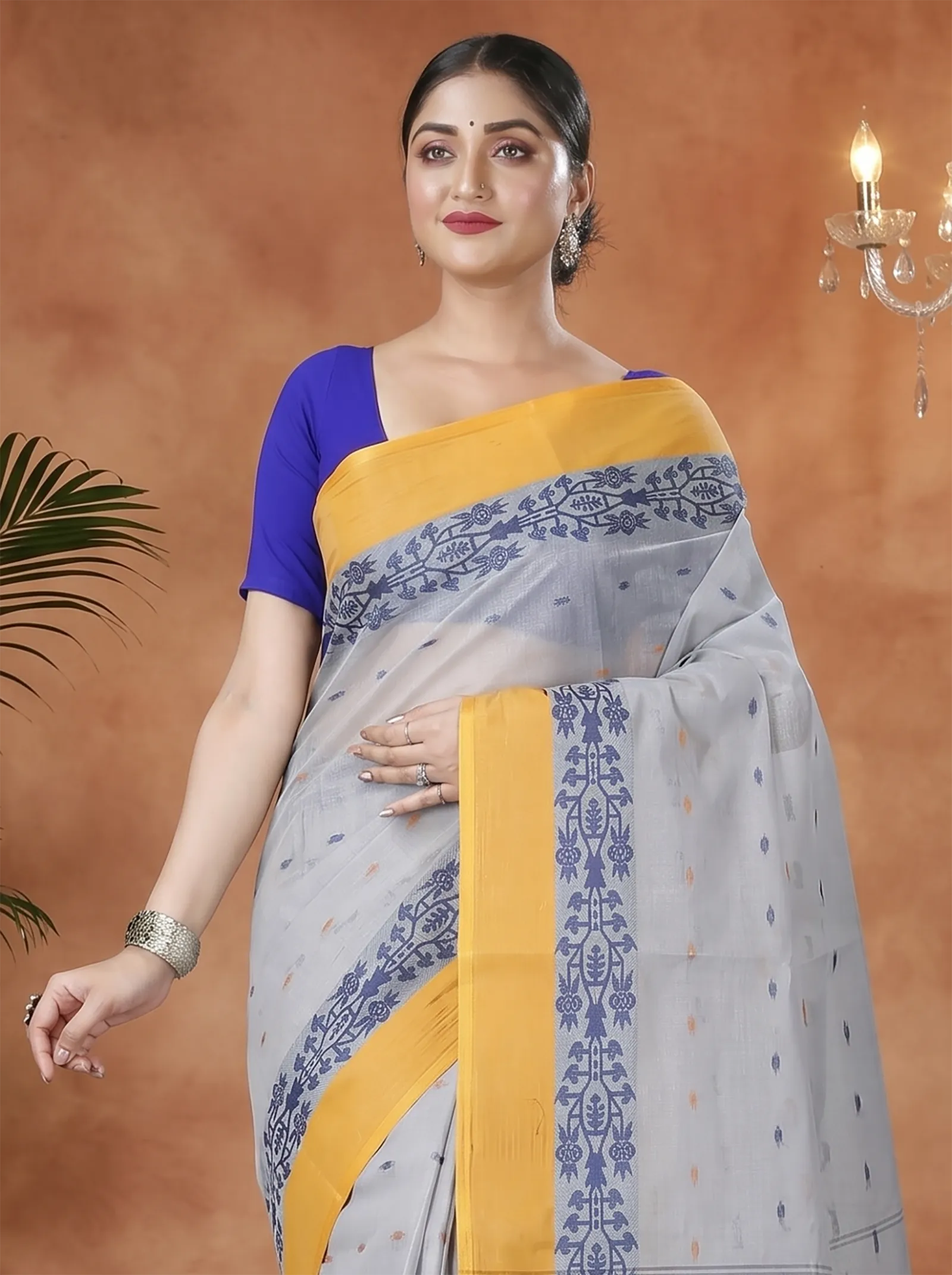 DipDiya Pure Cotton  Artisan Crafted Grey Traditional Bengali Apurva Tant Saree