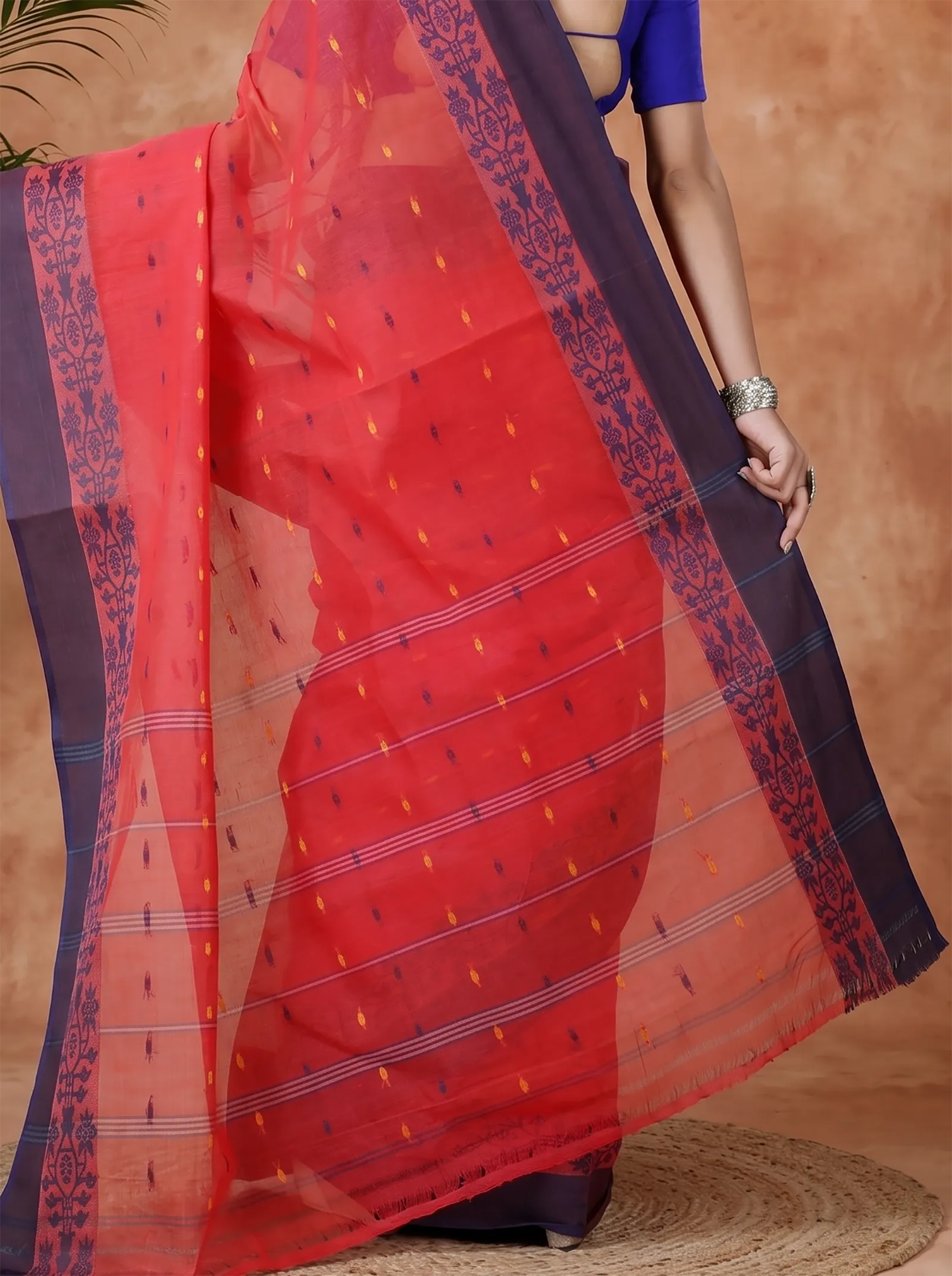 DipDiya Pure Cotton  Artisan Crafted Maroon Traditional Bengali Apurva Tant Saree