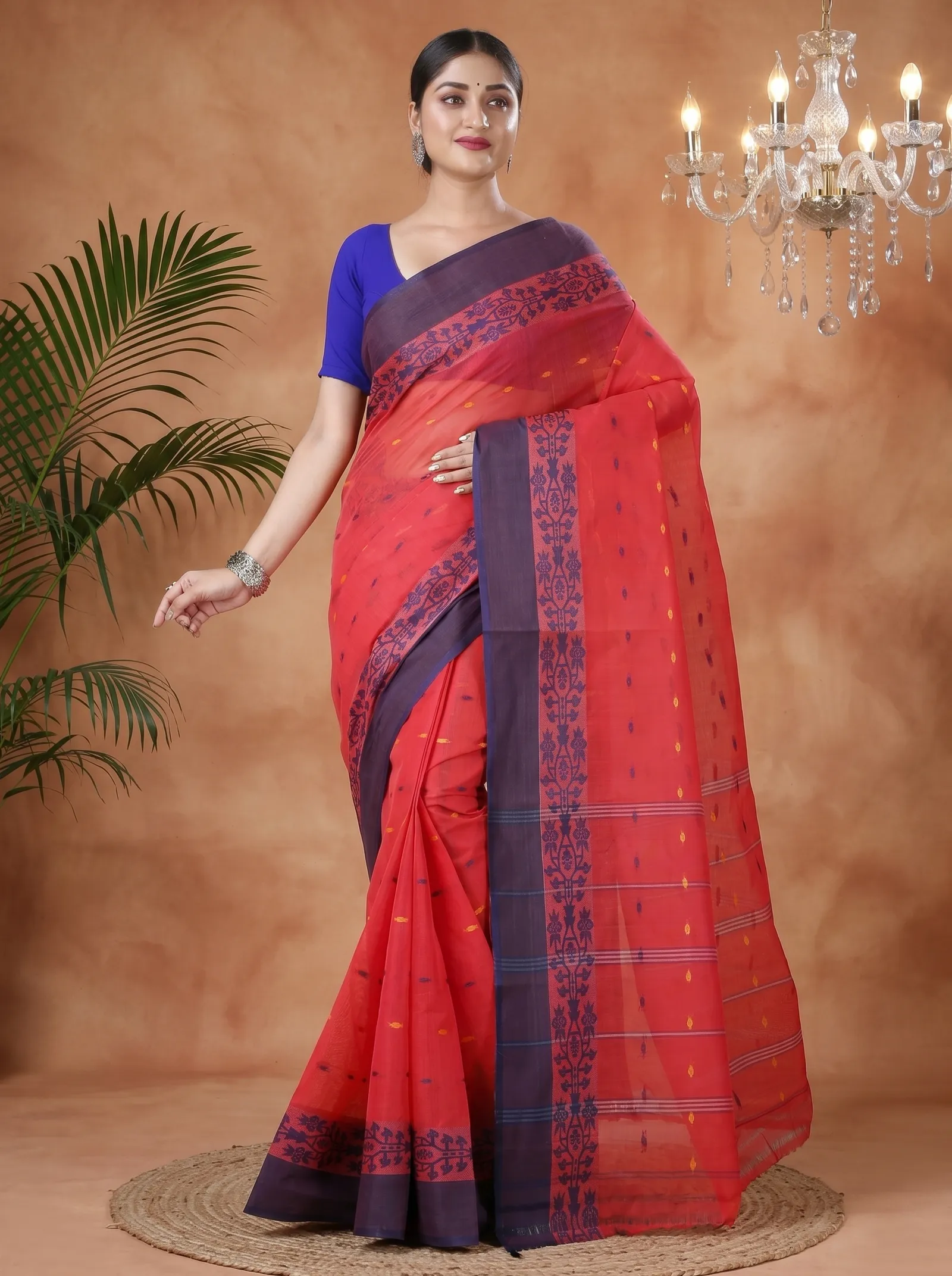 DipDiya Pure Cotton  Artisan Crafted Maroon Traditional Bengali Apurva Tant Saree