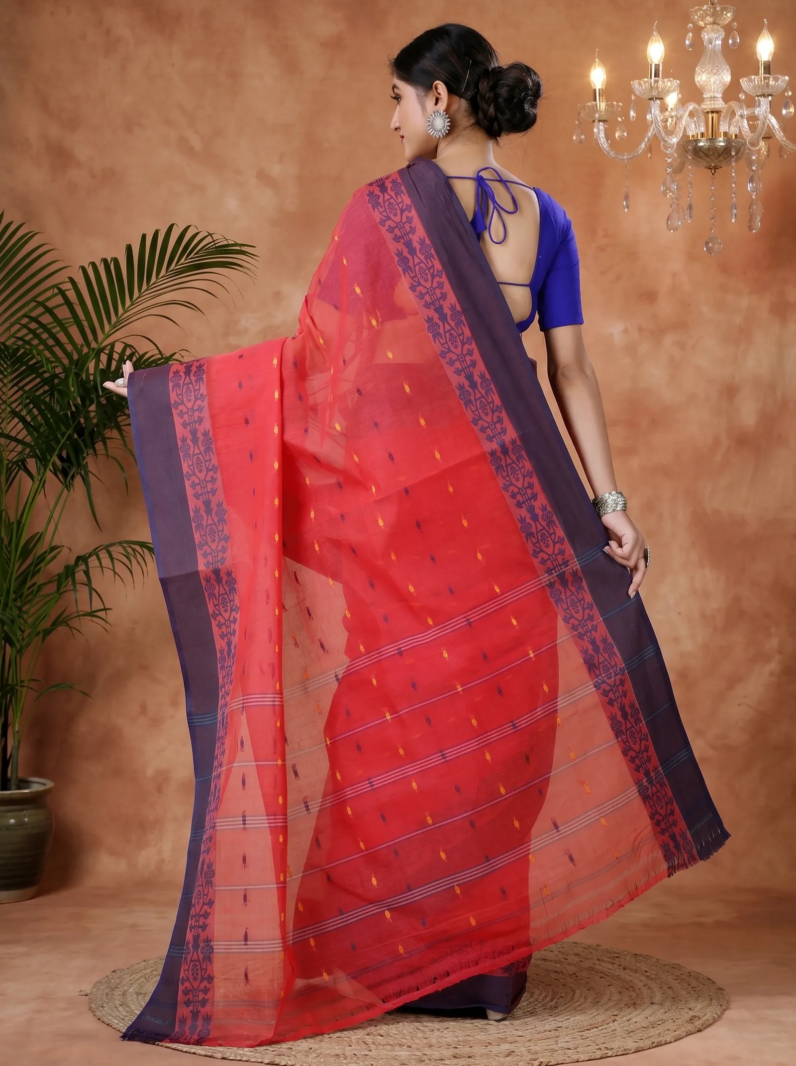 DipDiya Pure Cotton  Artisan Crafted Maroon Traditional Bengali Apurva Tant Saree