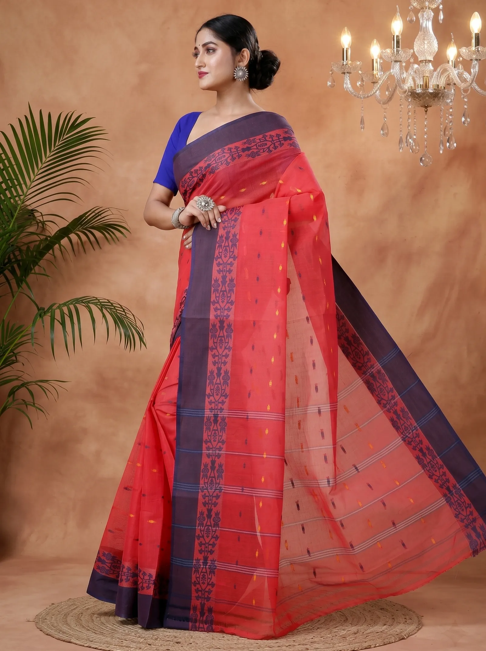 DipDiya Pure Cotton  Artisan Crafted Maroon Traditional Bengali Apurva Tant Saree