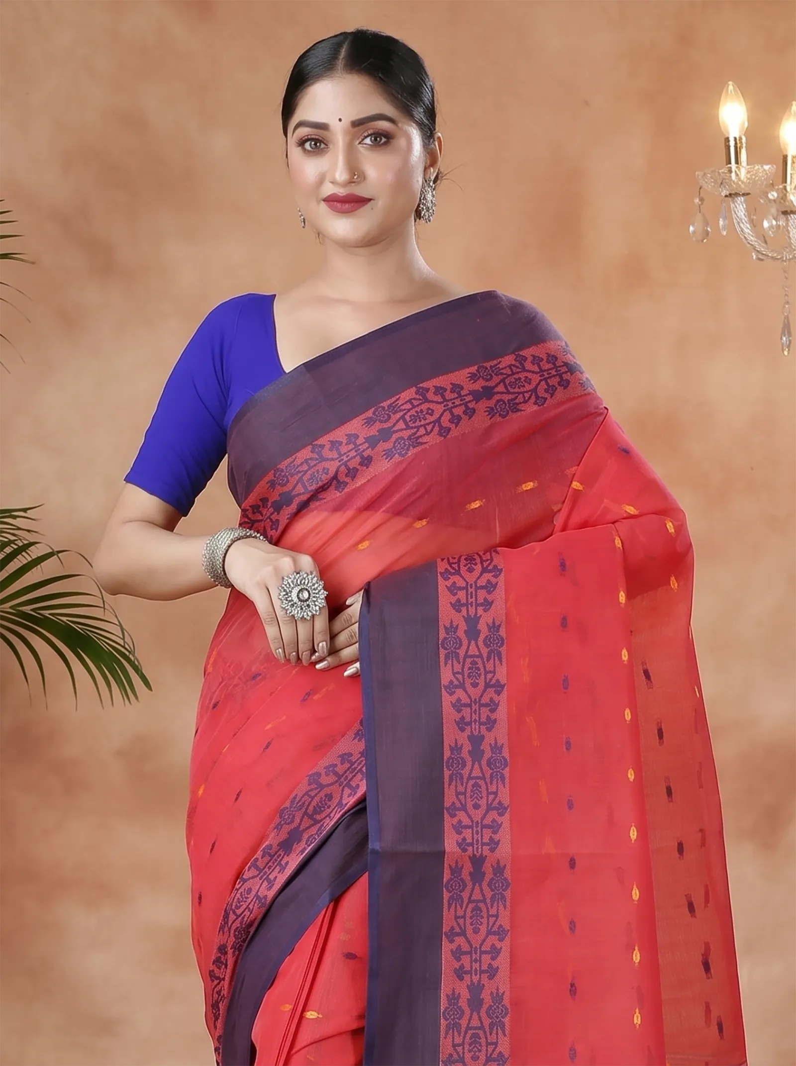 DipDiya Pure Cotton  Artisan Crafted Maroon Traditional Bengali Apurva Tant Saree
