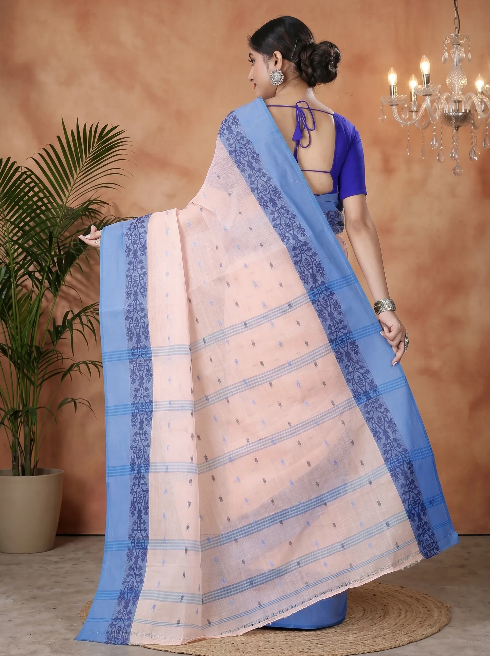 DipDiya Pure Cotton  Artisan Crafted Peach Traditional Bengali Apurva Tant Saree