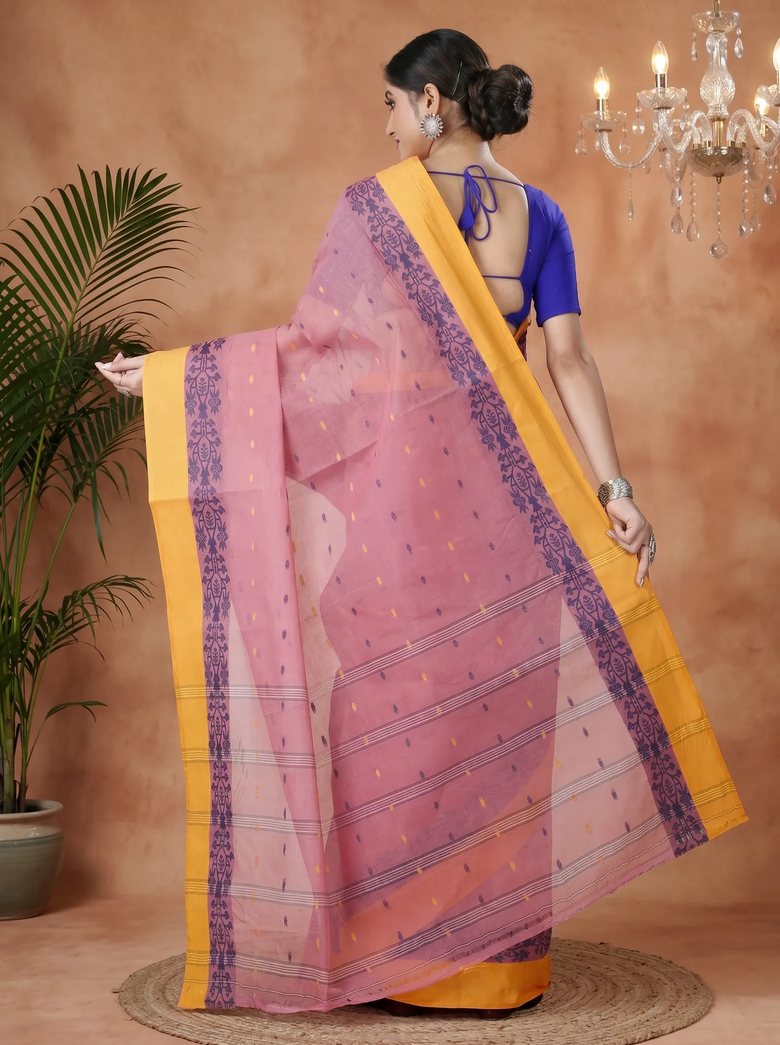 DipDiya Pure Cotton  Artisan Crafted Peach Traditional Bengali Apurvaa Tant Saree