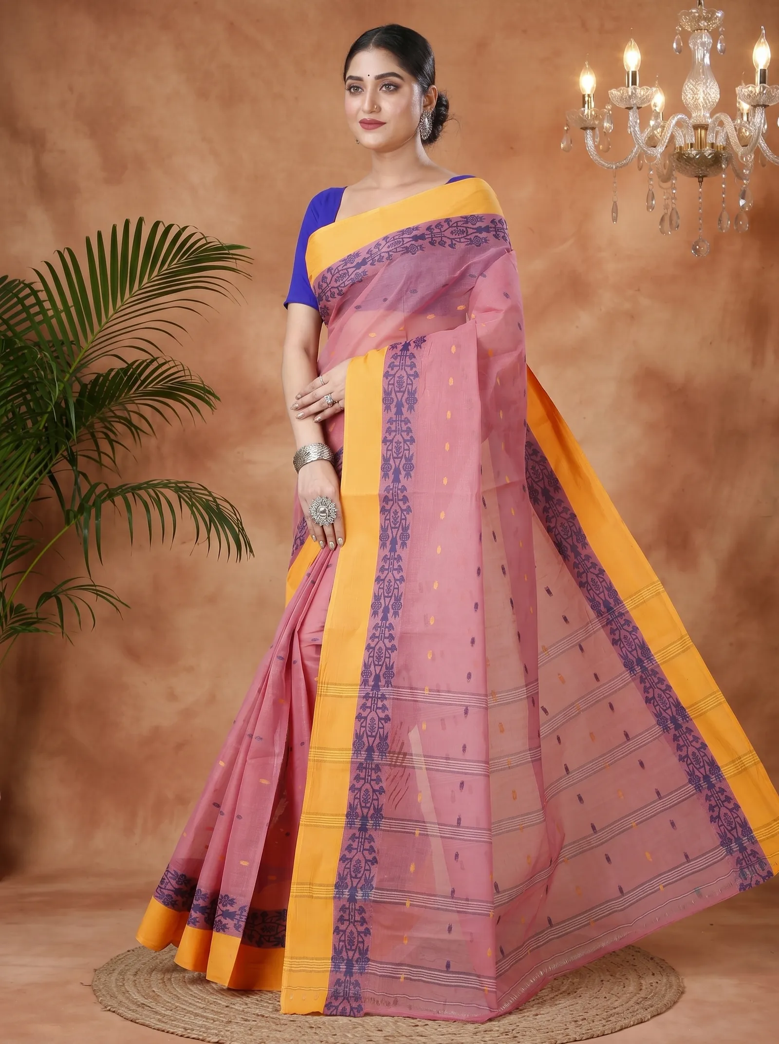 DipDiya Pure Cotton  Artisan Crafted Peach Traditional Bengali Apurvaa Tant Saree