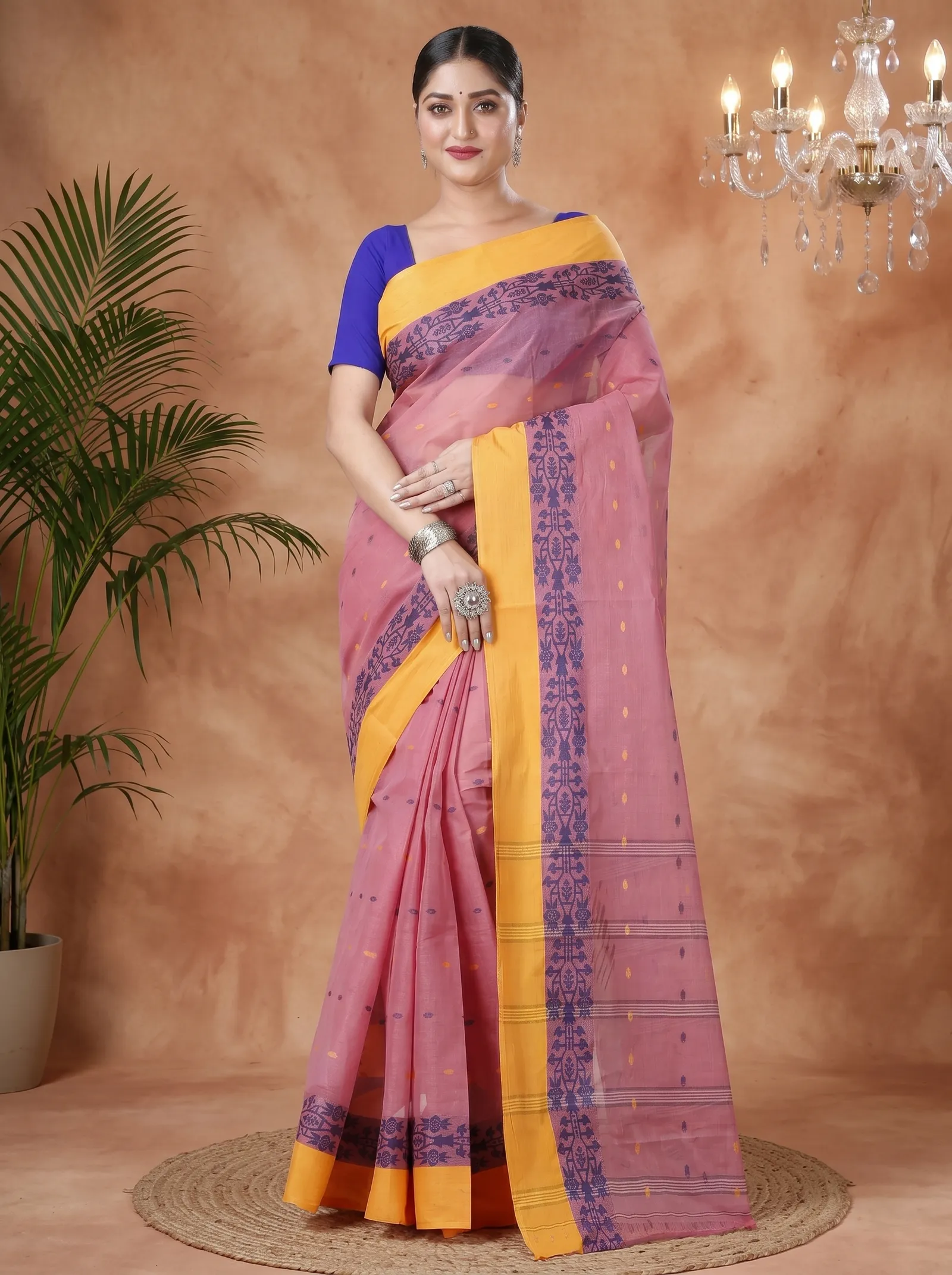 DipDiya Pure Cotton  Artisan Crafted Peach Traditional Bengali Apurvaa Tant Saree