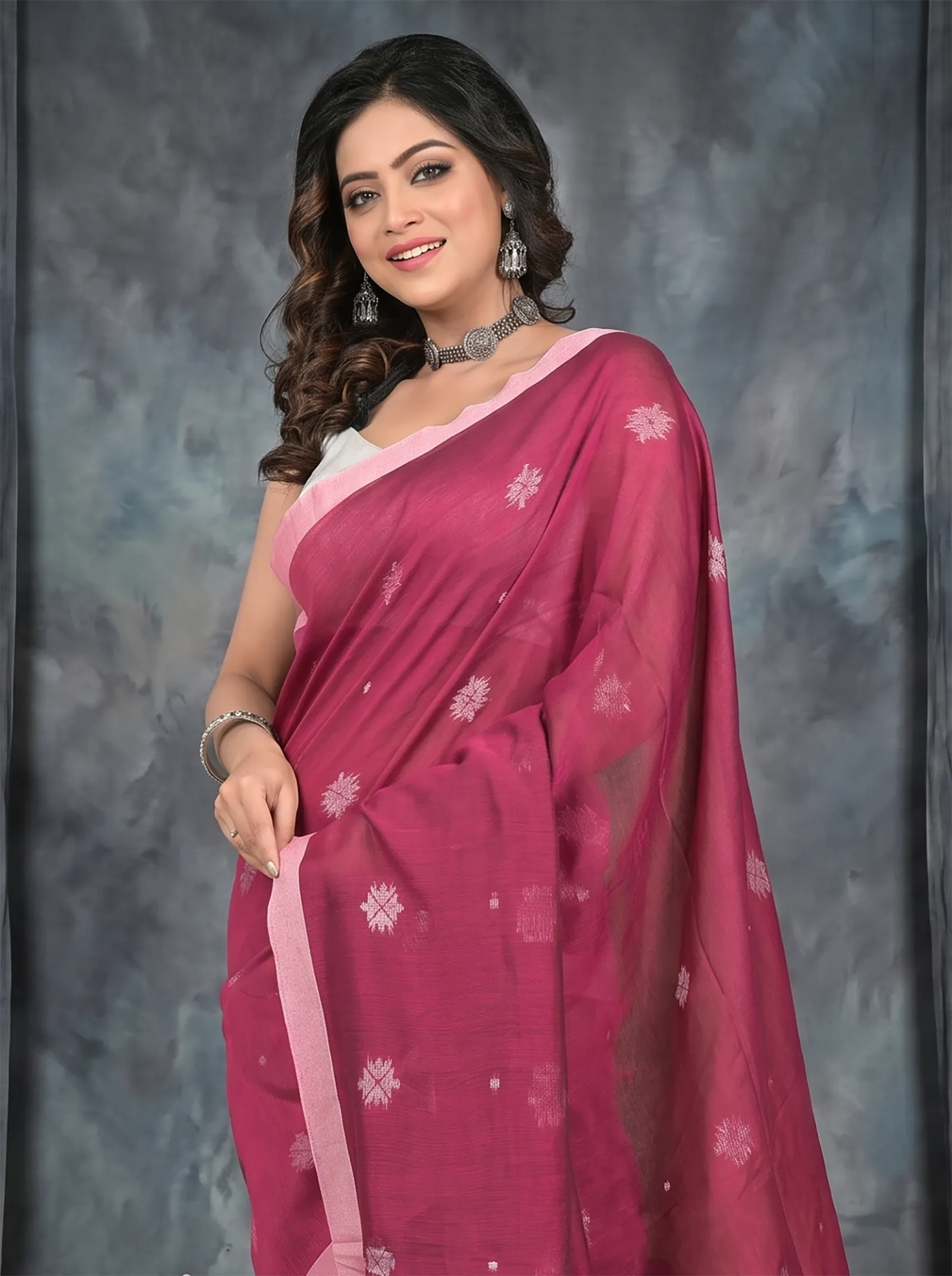 DipDiya Pure Cotton  Artisan Crafted Purpel Traditional Bengali Achbu Handloom Saree