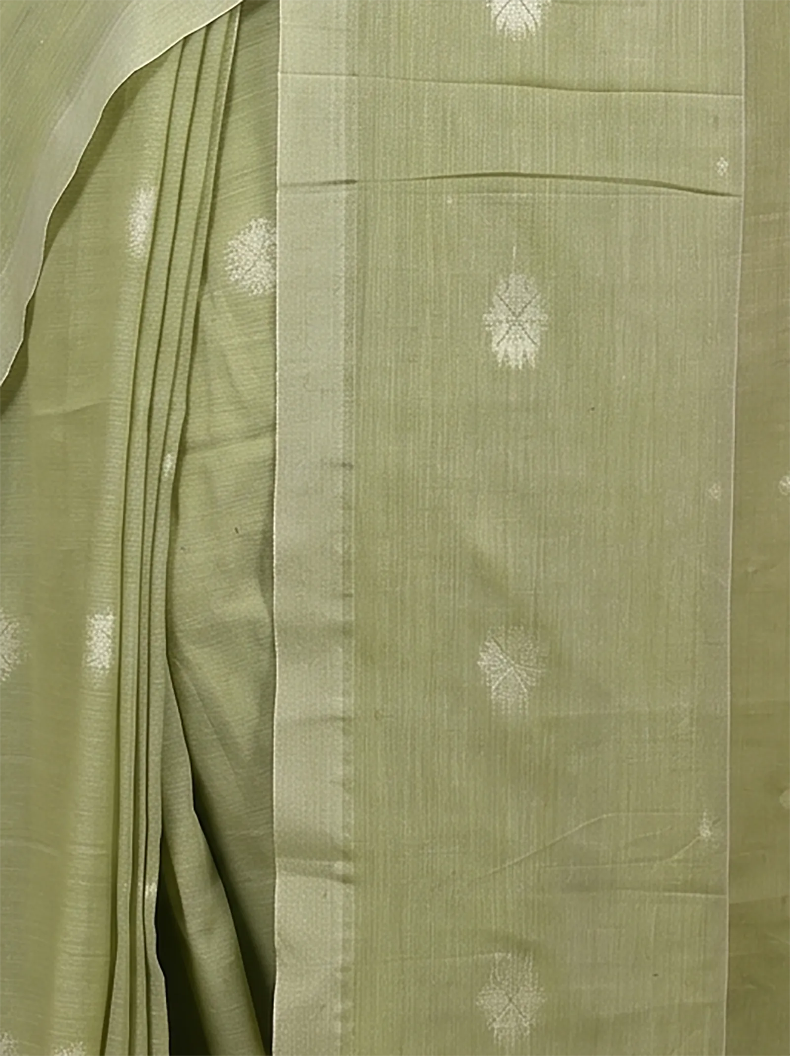 DipDiya Pure Cotton  Artisan Crafted Sage Green Traditional Bengali Achbu Handloom Saree