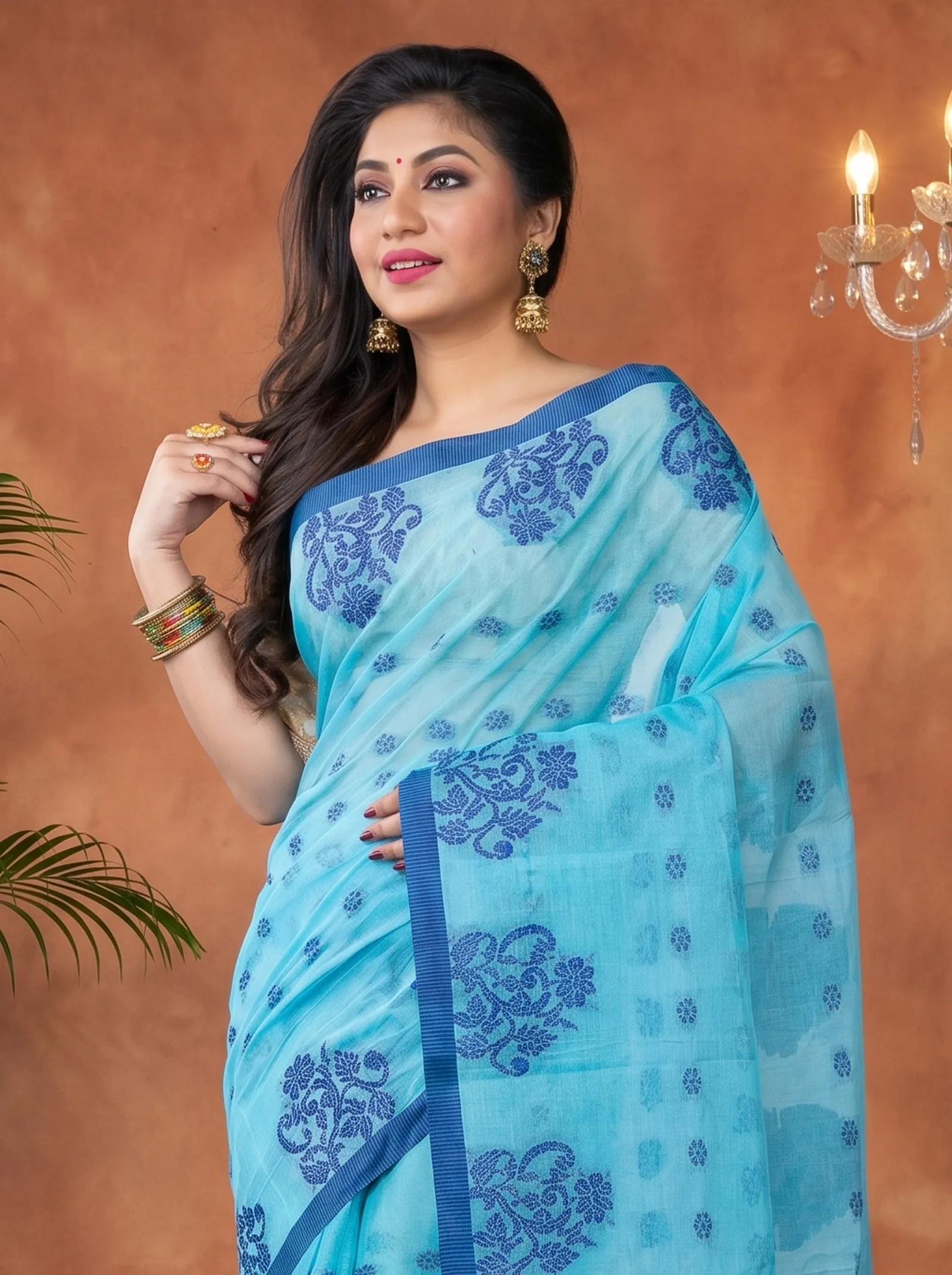 DipDiya Pure Cotton  Artisan Crafted Sky Blue Traditional Bengali Botgach Tant Saree