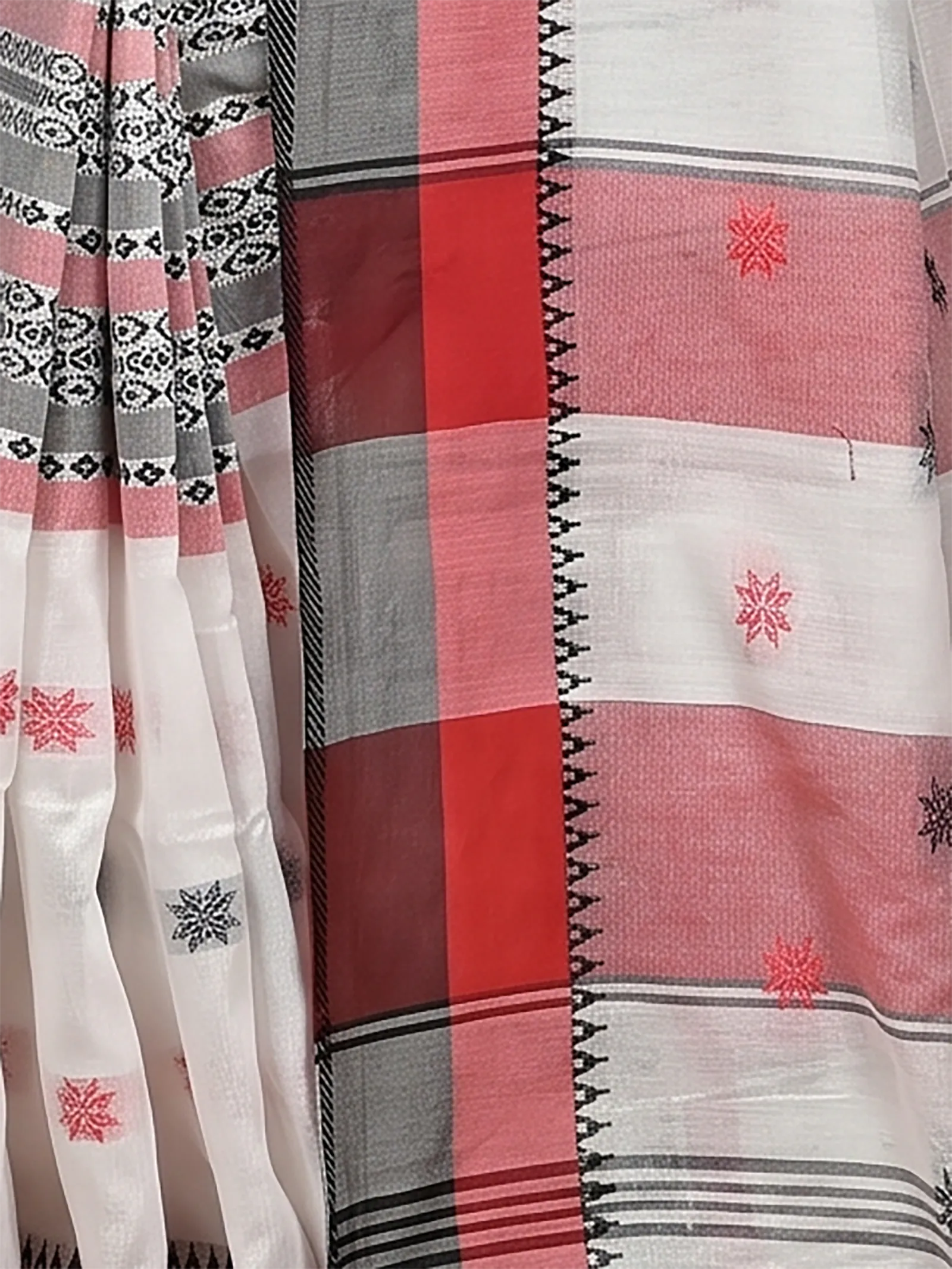 DipDiya Pure Cotton  Artisan Crafted White Red Traditional Bengali Bormaa Handloom Saree