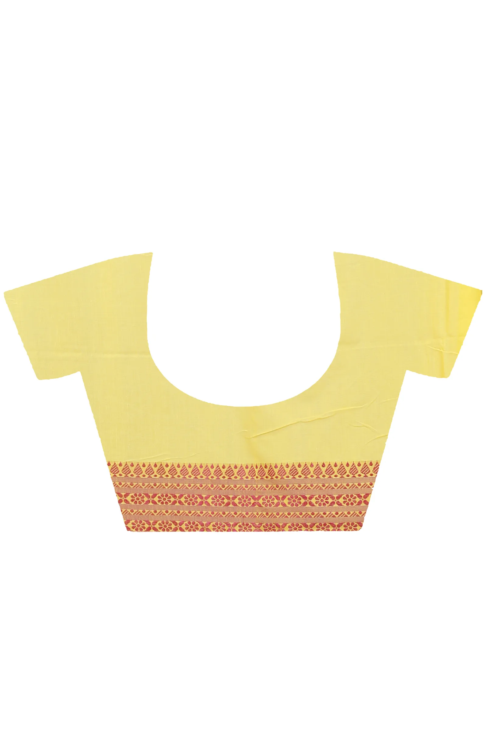 DipDiya Pure Cotton  Artisan Crafted Yellow Red Traditional Bengali Begompuri Hand Handloom Saree
