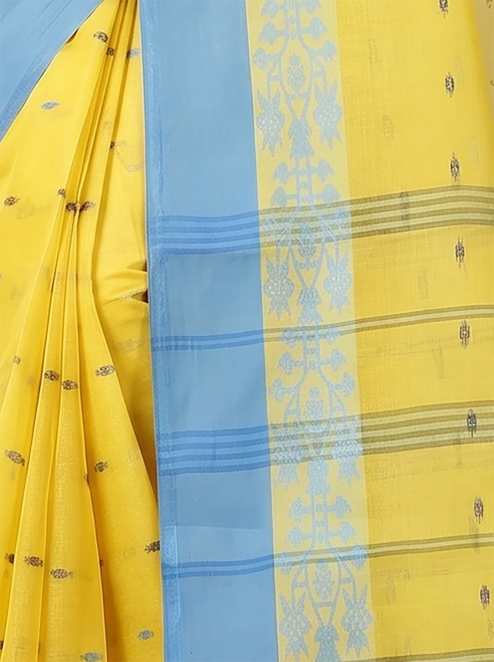 DipDiya Pure Cotton  Artisan Crafted Yellow Traditional Bengali Apurva Tant Saree
