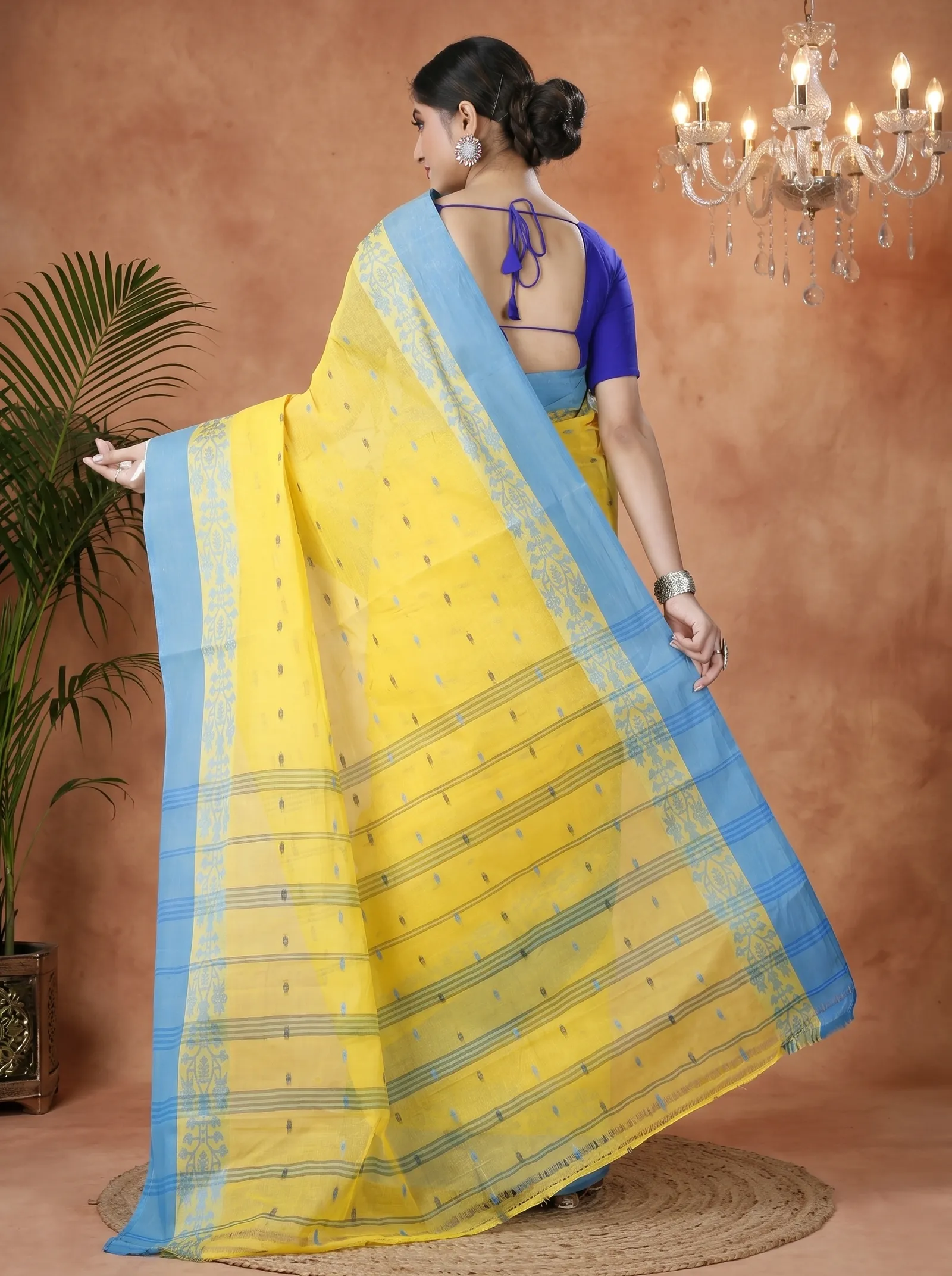 DipDiya Pure Cotton  Artisan Crafted Yellow Traditional Bengali Apurva Tant Saree