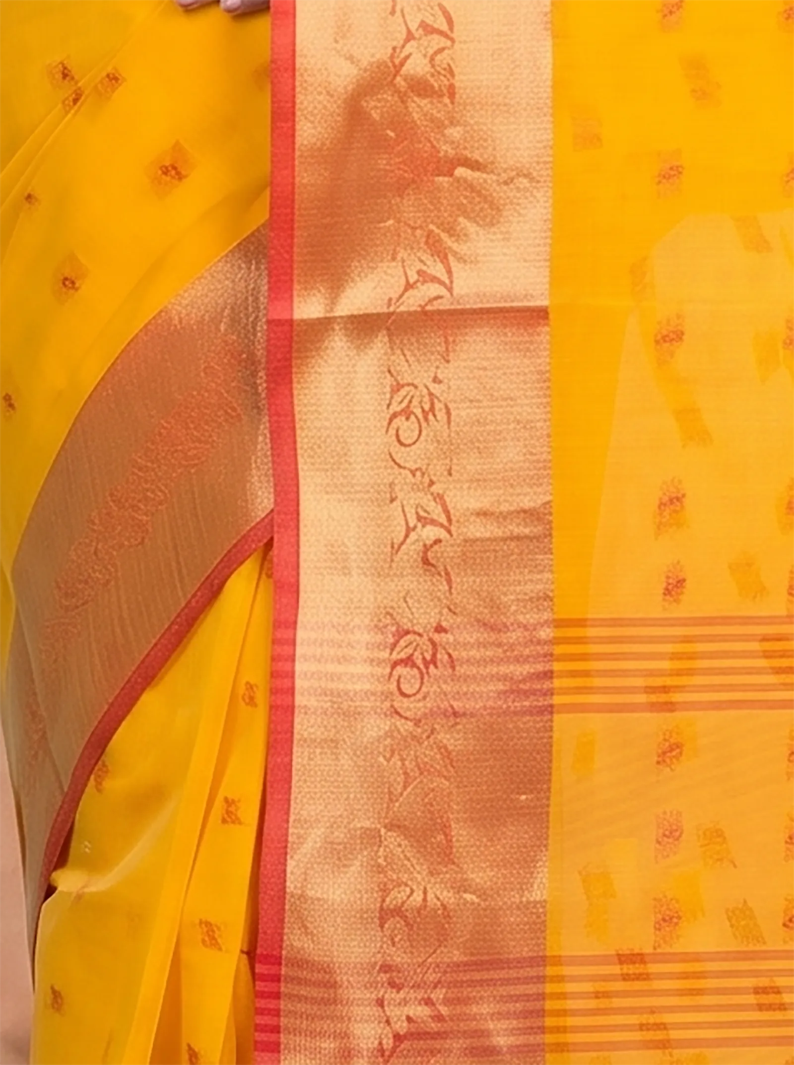 DipDiya Pure Cotton  Artisan Crafted Yellow Traditional Bengali Churi Par Tant Saree
