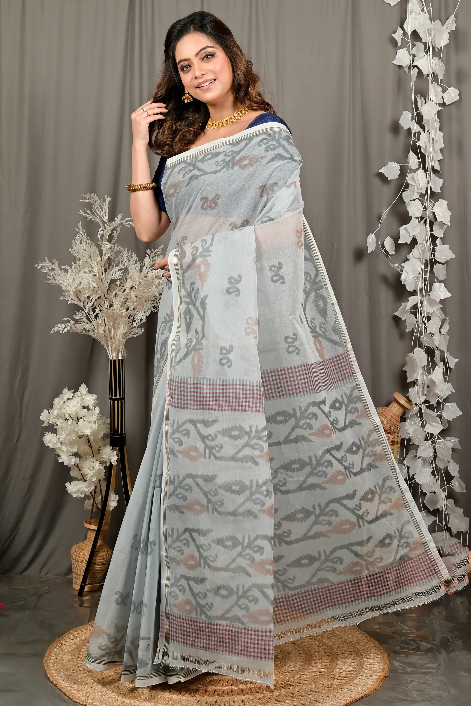DipDiya Pure Cotton Assh Divani Wrapped in Heritage Printed Tant Sarees