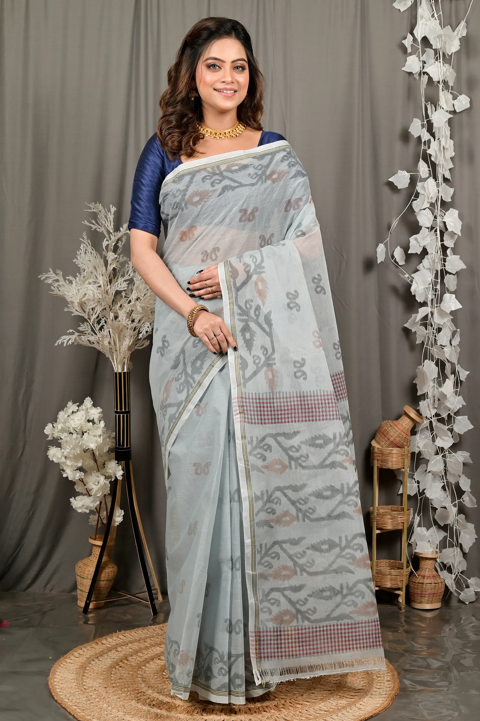 DipDiya Pure Cotton Assh Divani Wrapped in Heritage Printed Tant Sarees