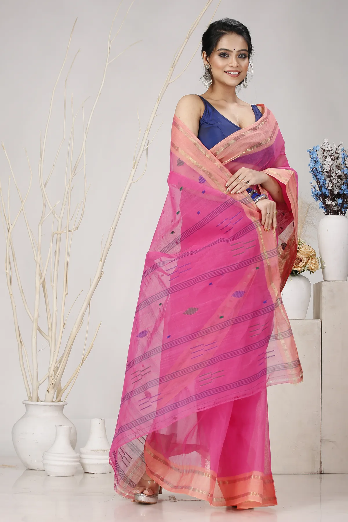 DipDiya Pure Cotton Baby Pink Metu Bengal’s Tradition Tant Sarees