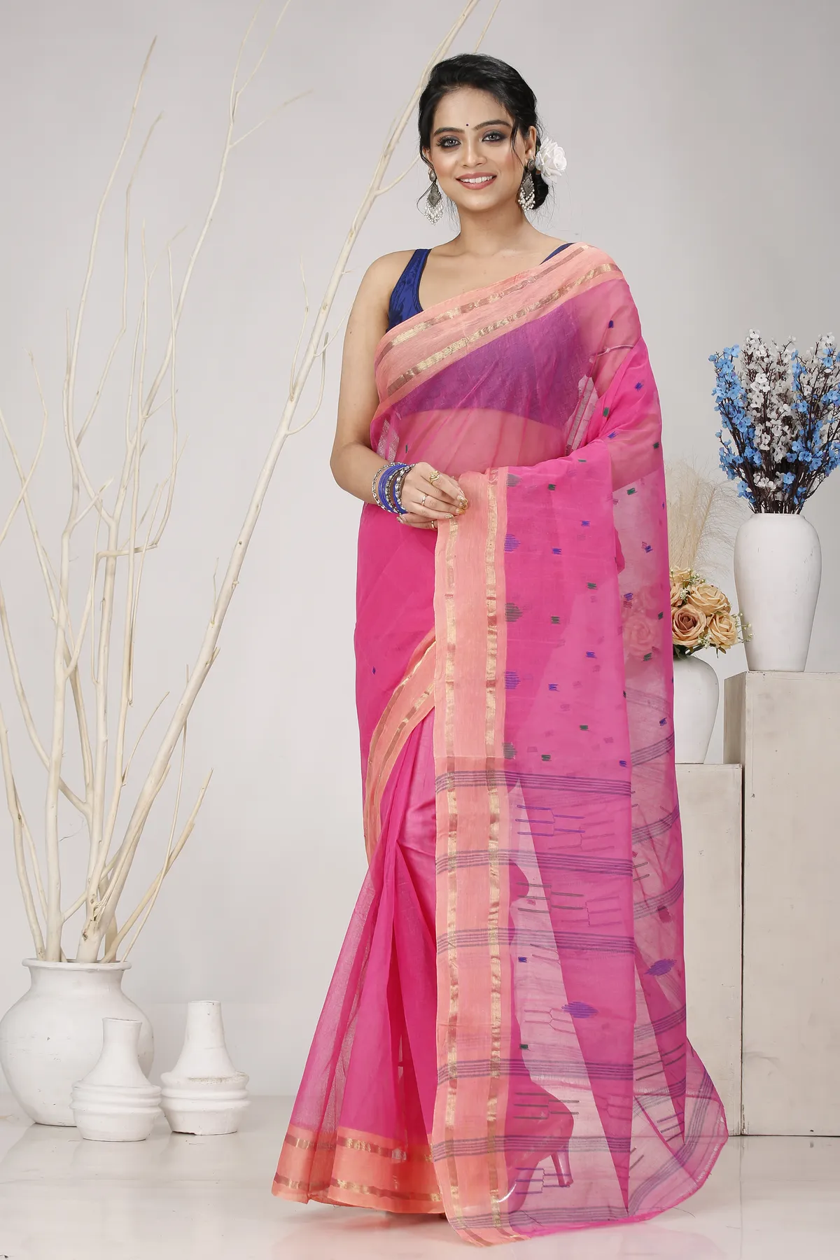 DipDiya Pure Cotton Baby Pink Metu Bengal’s Tradition Tant Sarees