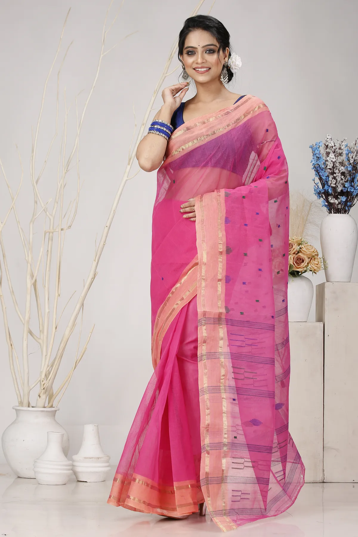 DipDiya Pure Cotton Baby Pink Metu Bengal’s Tradition Tant Sarees