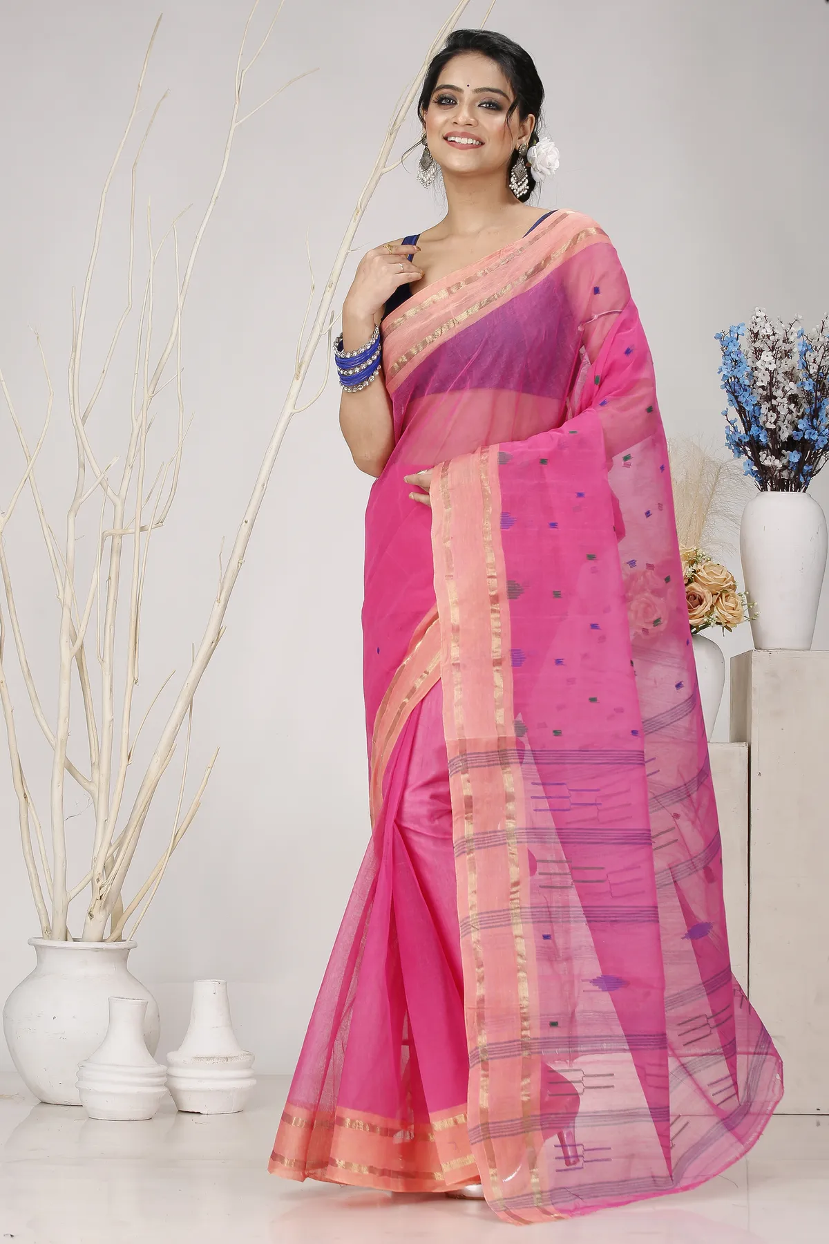 DipDiya Pure Cotton Baby Pink Metu Bengal’s Tradition Tant Sarees