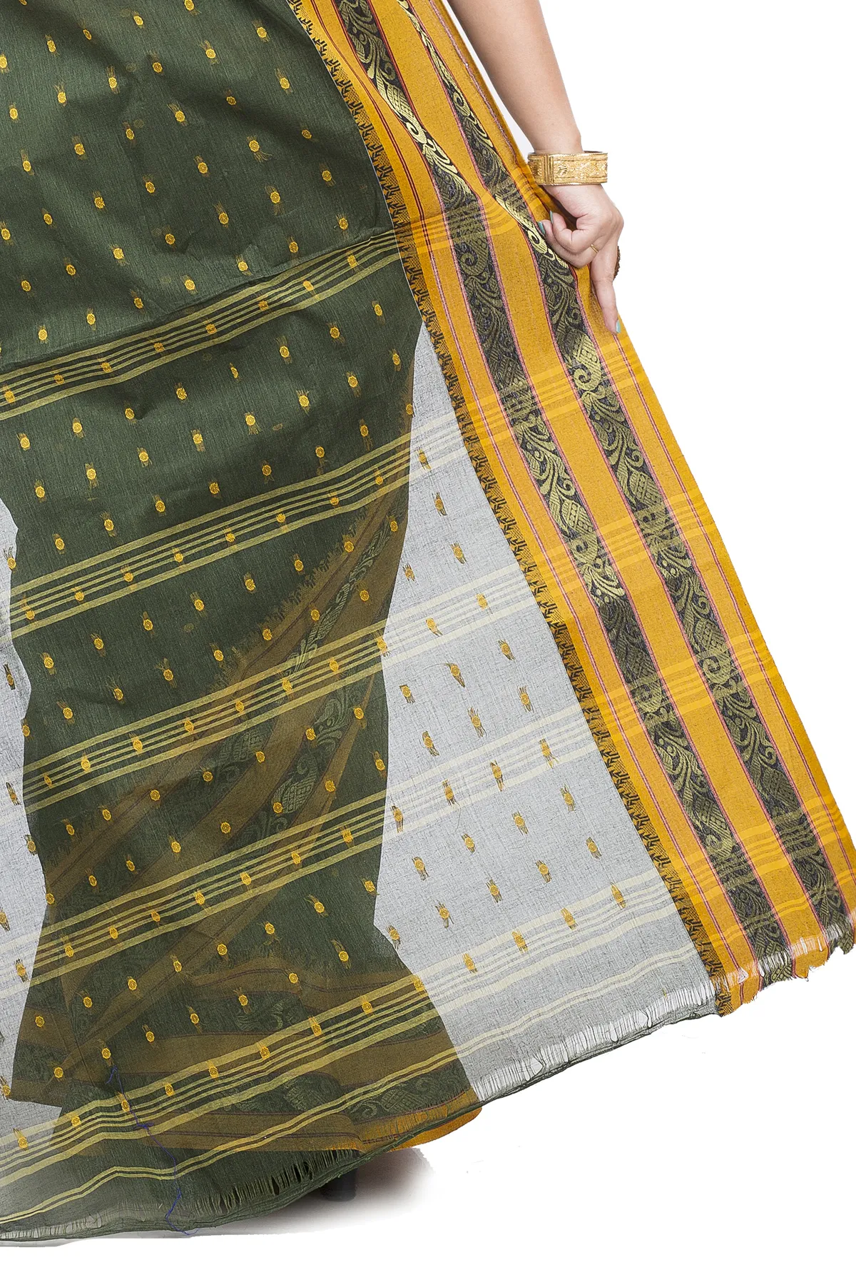 DipDiya Pure Cotton Beige Alpona Handcrafted Elegance Tant Sarees