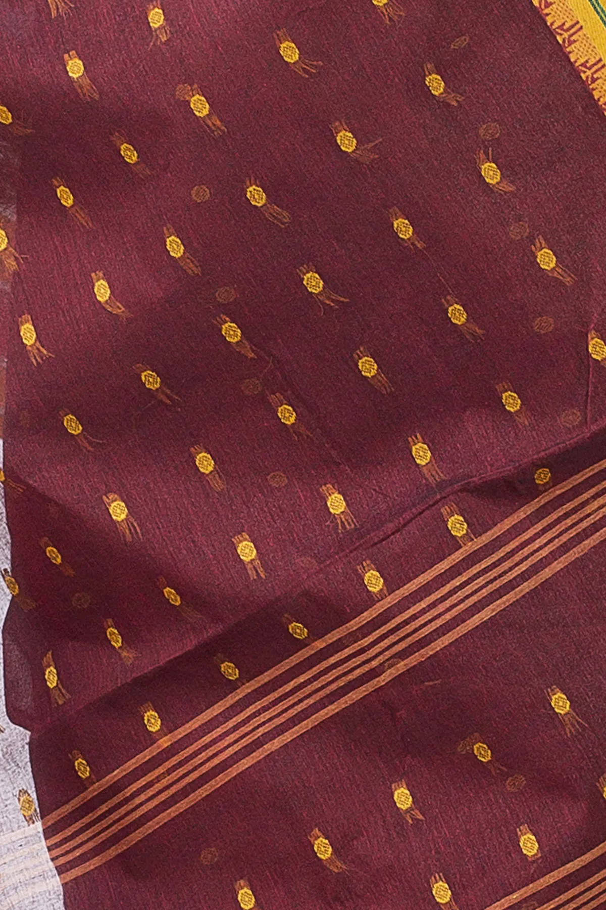 DipDiya Pure Cotton Beige Alpona Handloom Heritage Tant Sarees