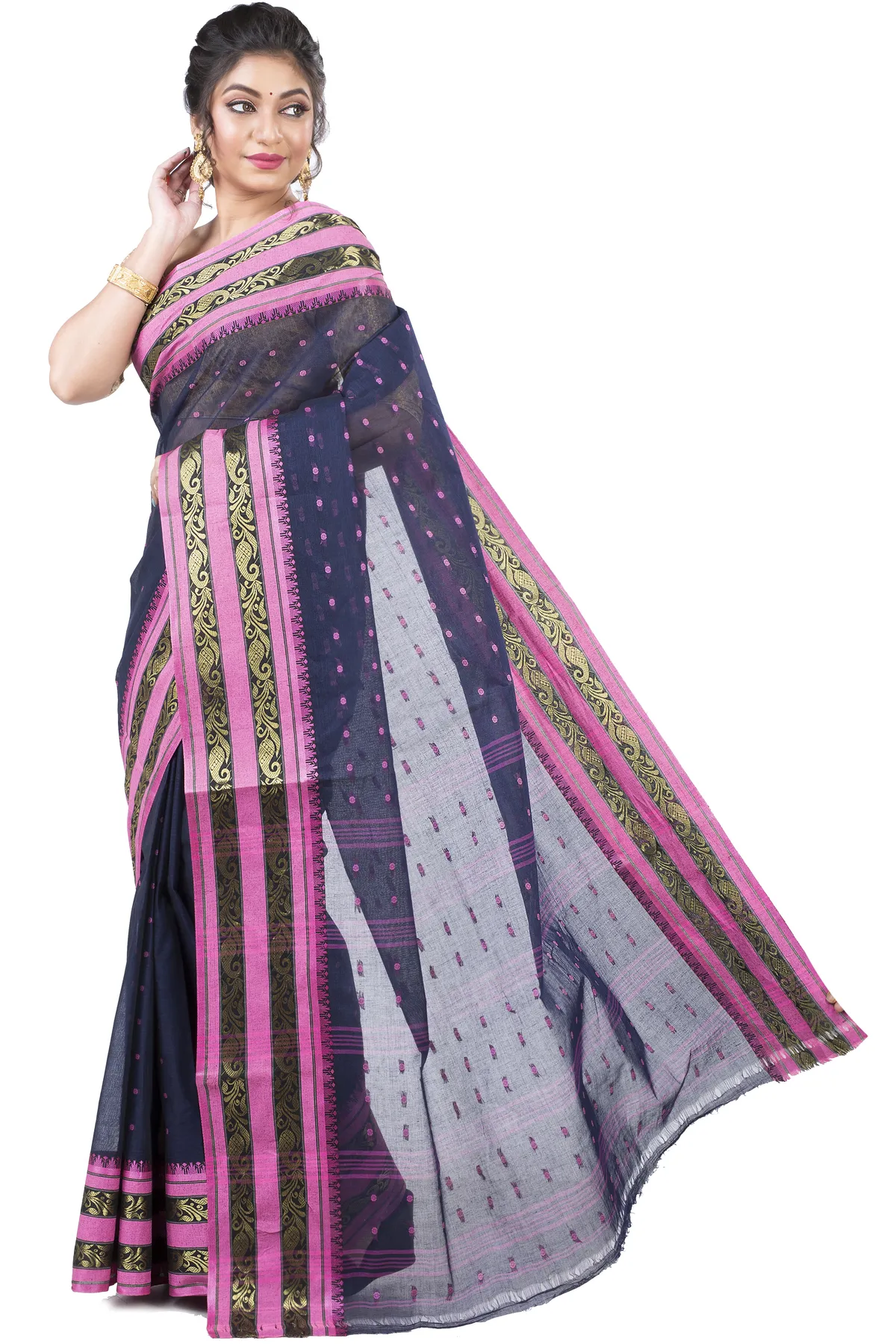 DipDiya Pure Cotton Beige Alpona Heritage Elegance Tant Sarees