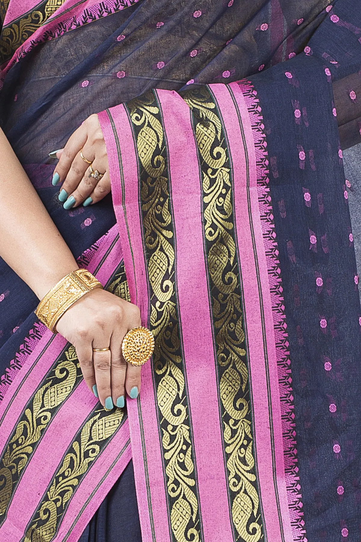 DipDiya Pure Cotton Beige Alpona Heritage Elegance Tant Sarees