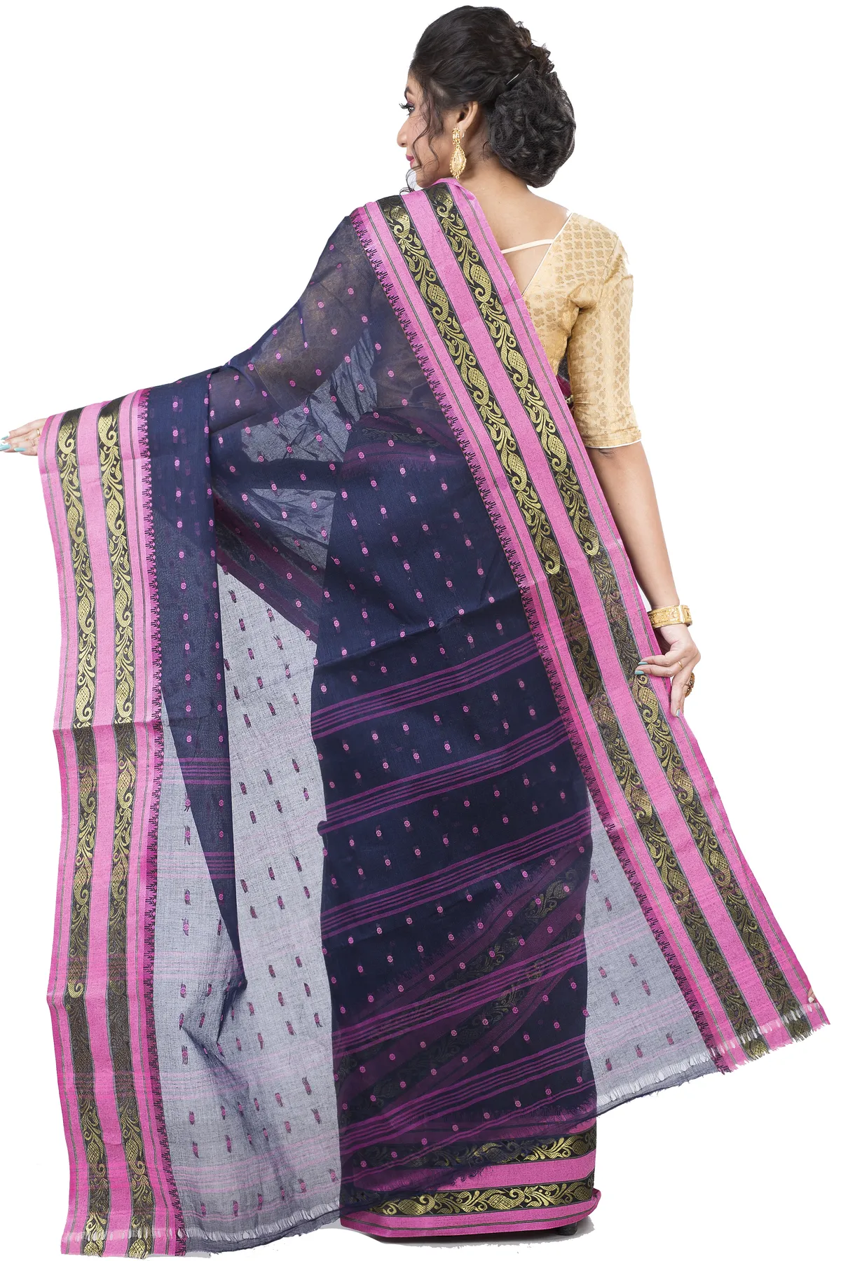 DipDiya Pure Cotton Beige Alpona Heritage Elegance Tant Sarees